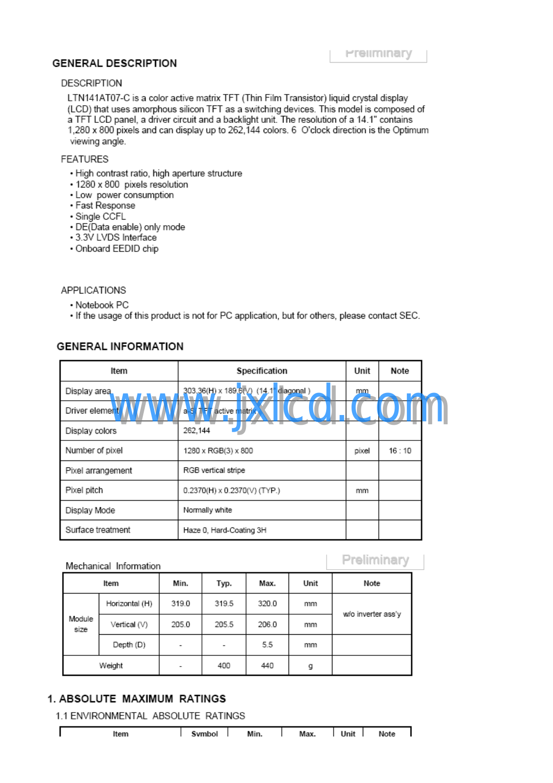 Samsung LTN-141AT07-C Datasheet