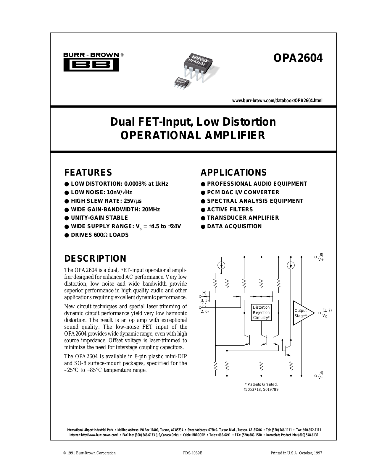 Burr Brown OPA2604AU, OPA2604AU-2K5, OPA2604AP Datasheet