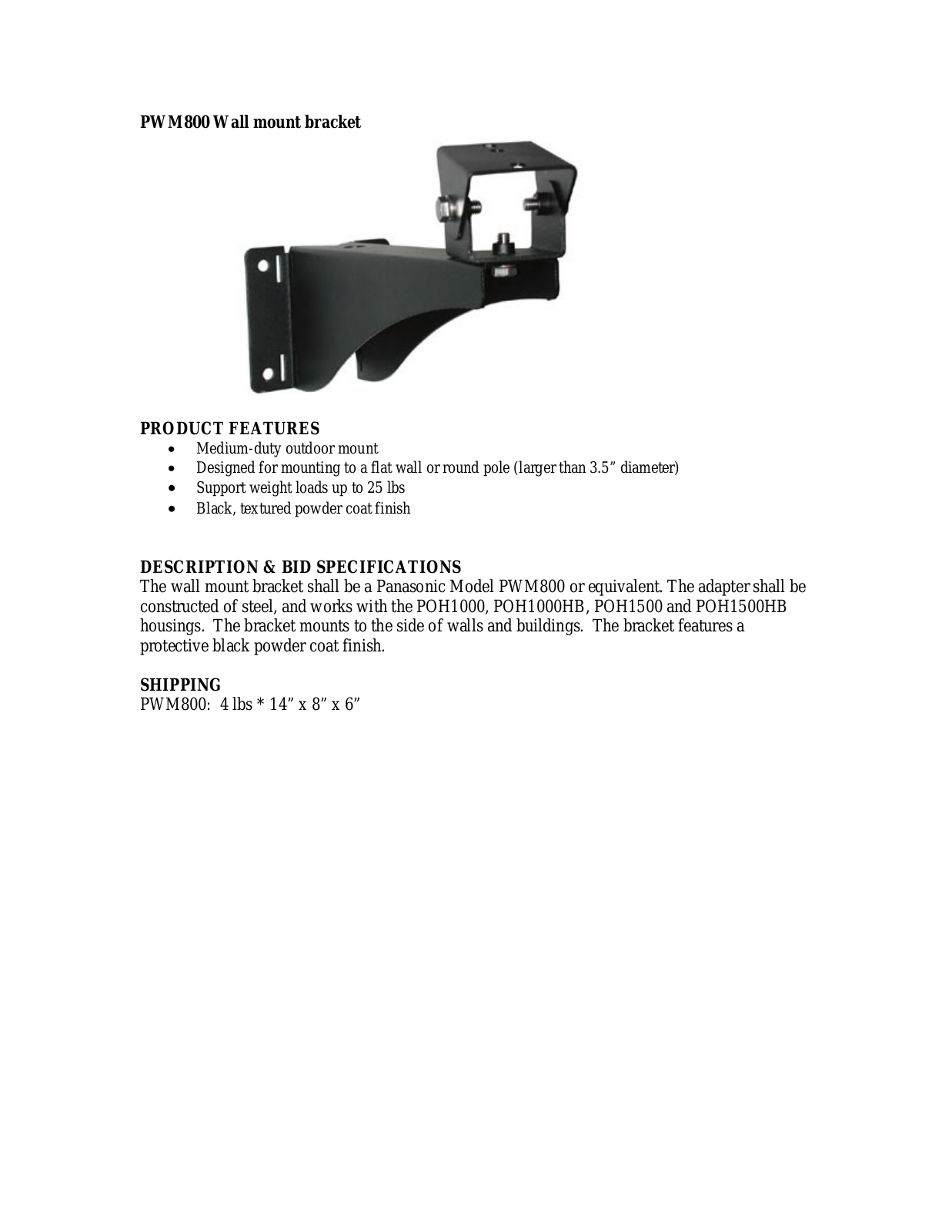 Panasonic PWM800 Specsheet