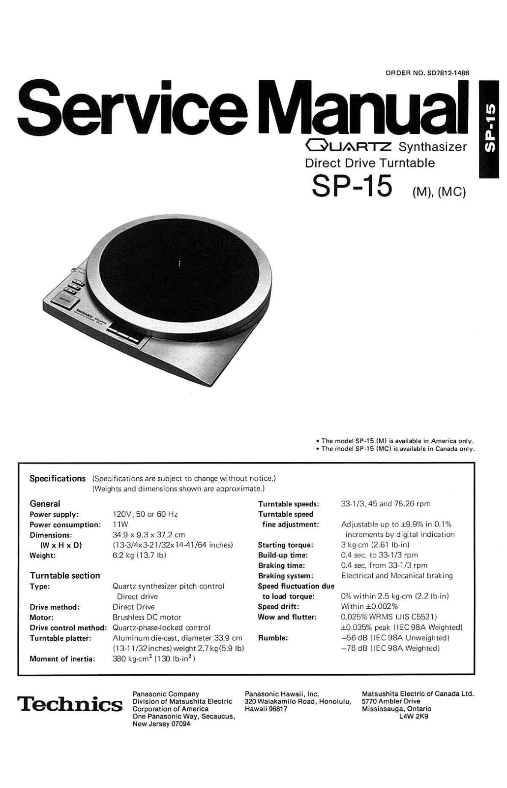 Technics SP-15 Service manual