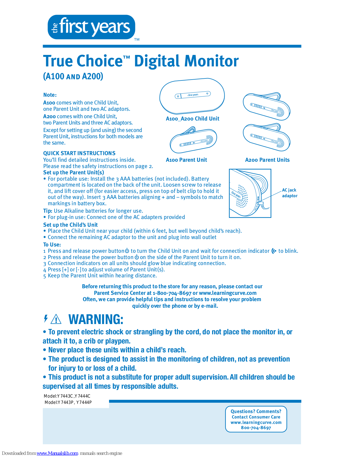 The First Years True Choice A100, True Choice A200 User Manual