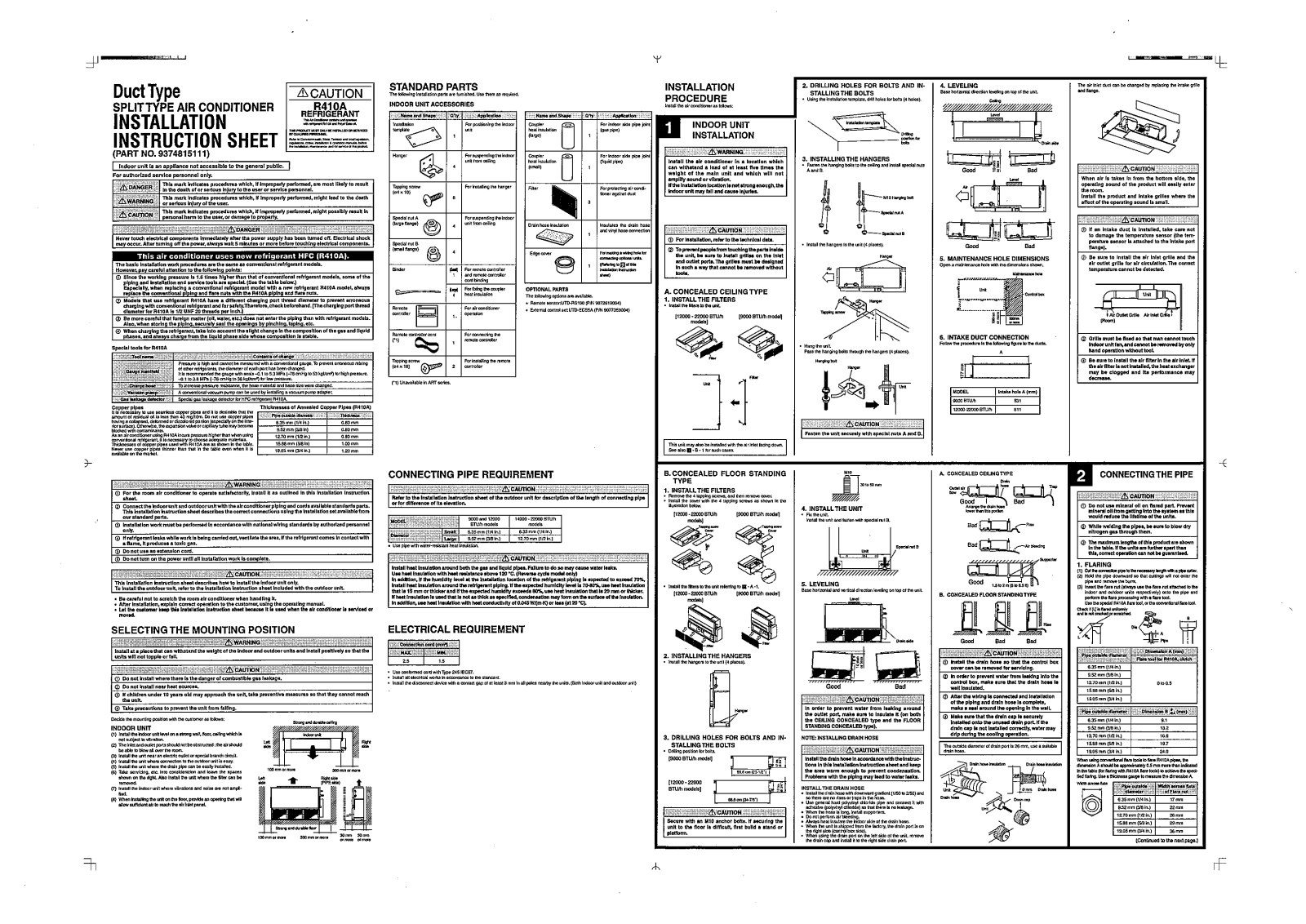 General ARHF12LL, ARHF12LALU, AOHA12LALL, AOHA12LACL, AOHB12LALL Installation Manual