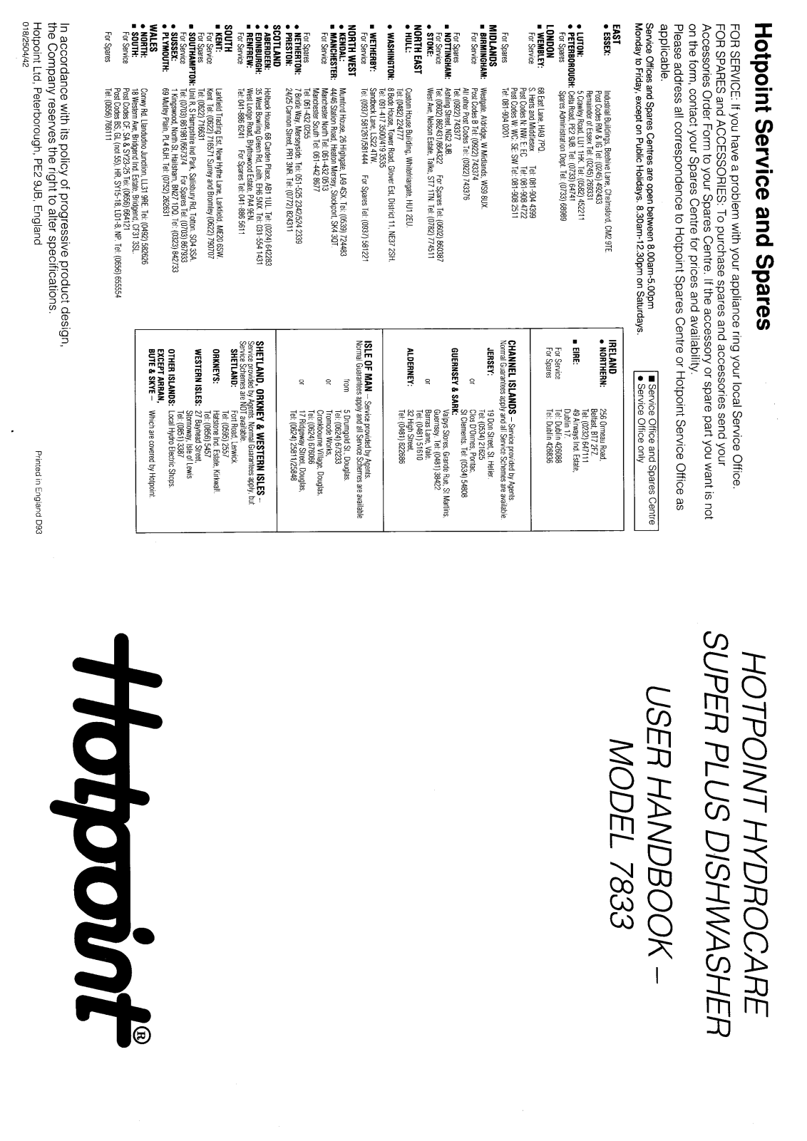 Hotpoint-Ariston HB7833 User Manual