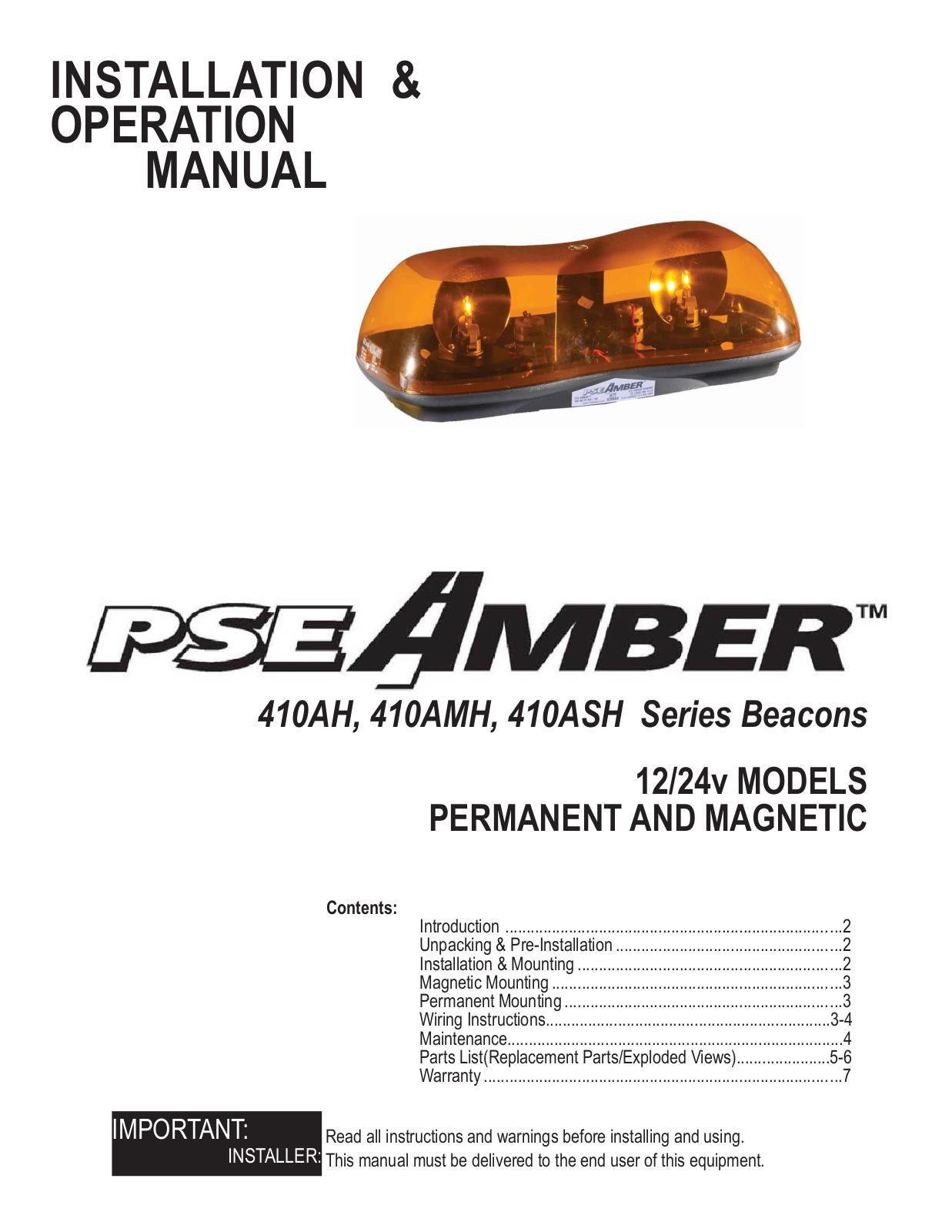 Code 3 410 Mini Bar User Manual