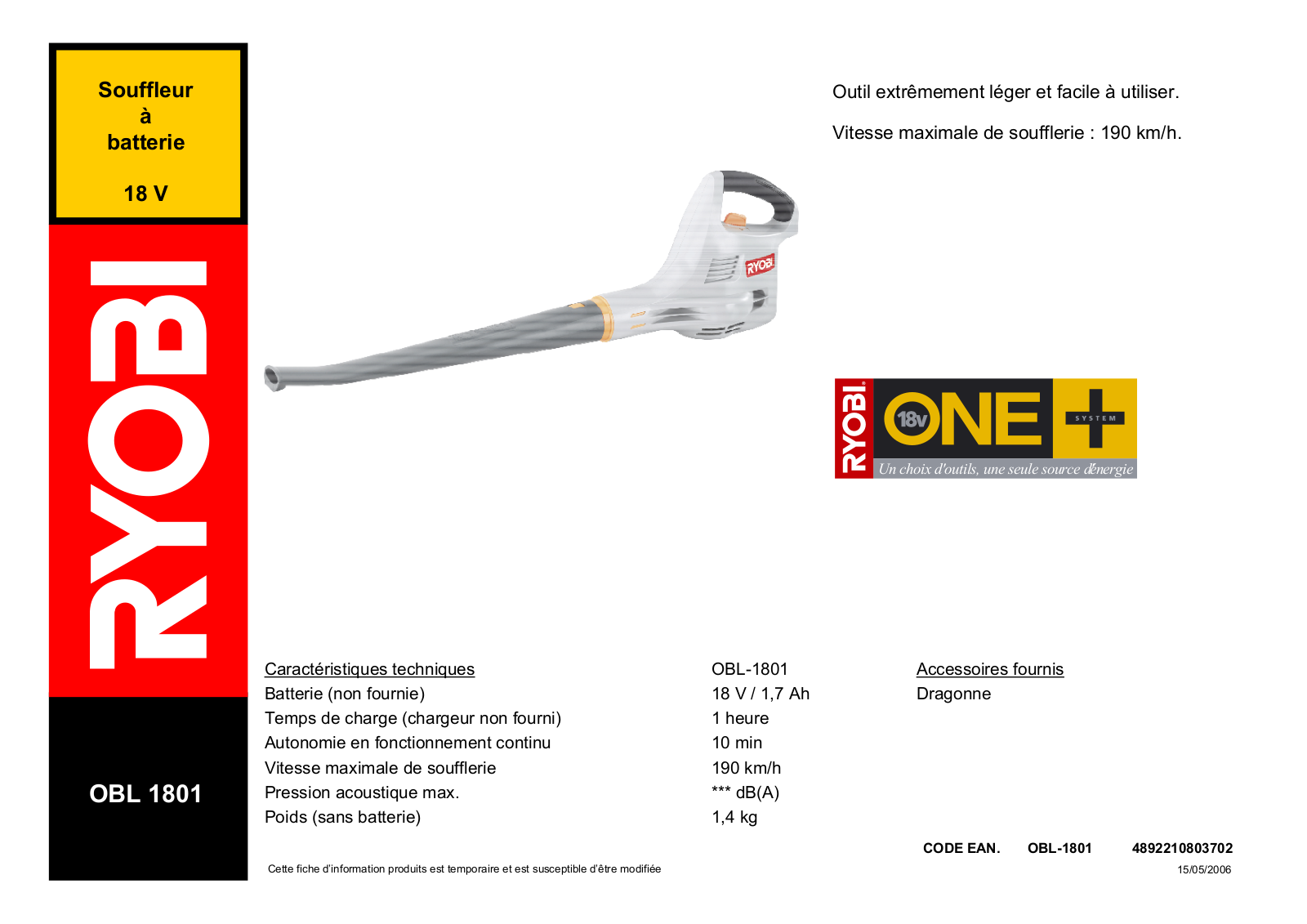 Ryobi OBL-1801 User Manual