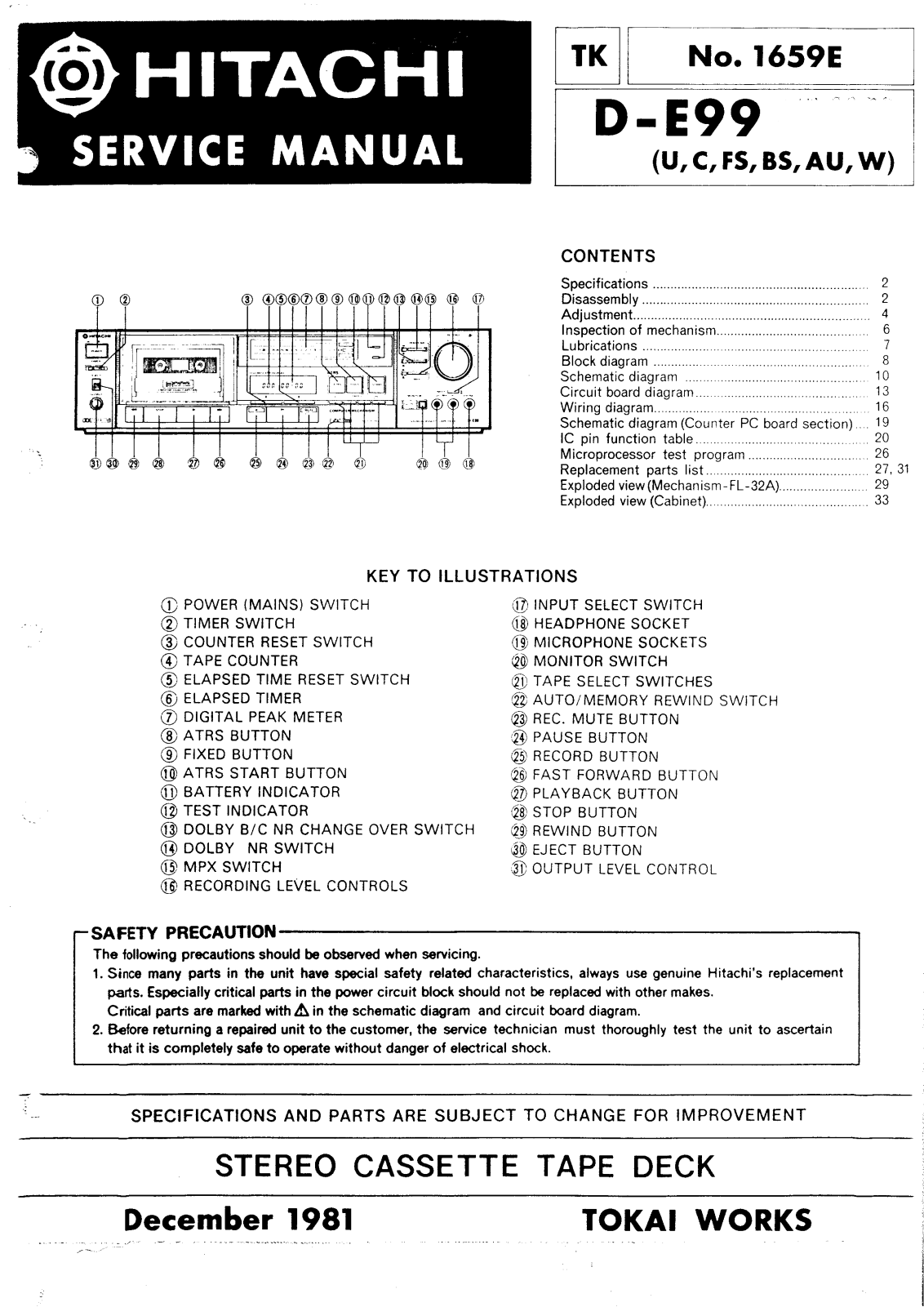 Hitachi DE-99 Service manual