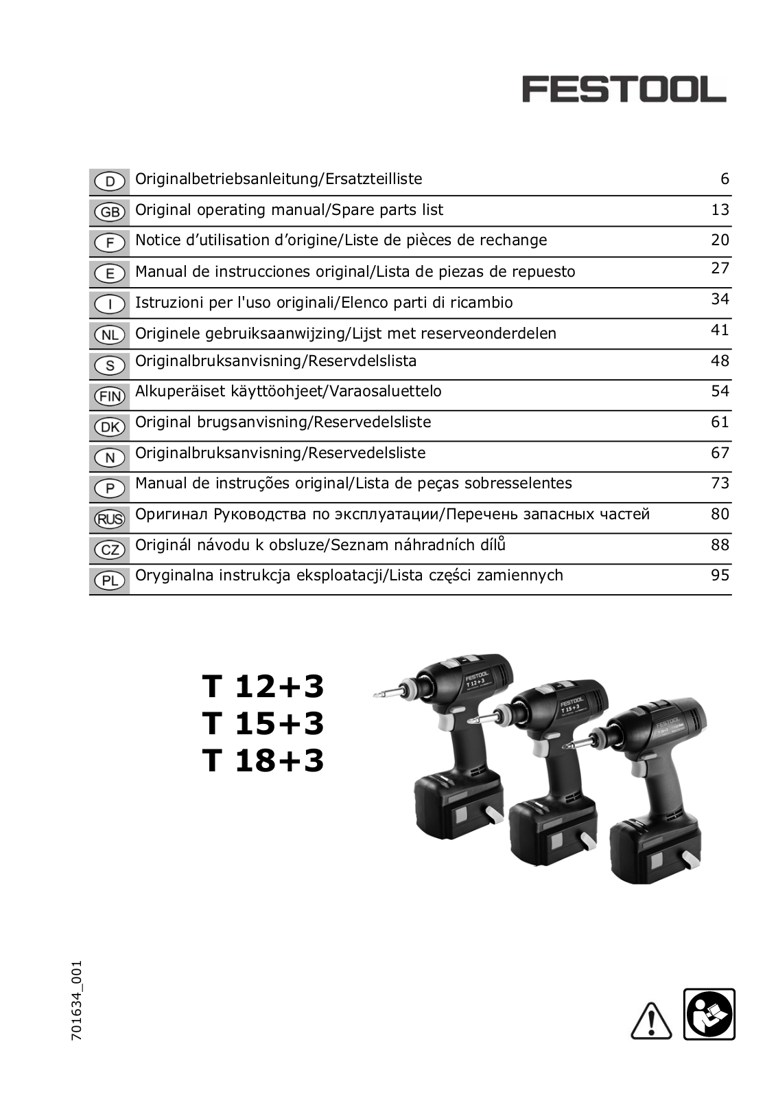 FESTOOL T 12PLUS3, T 15PLUS3, T 18PLUS3 User Manual