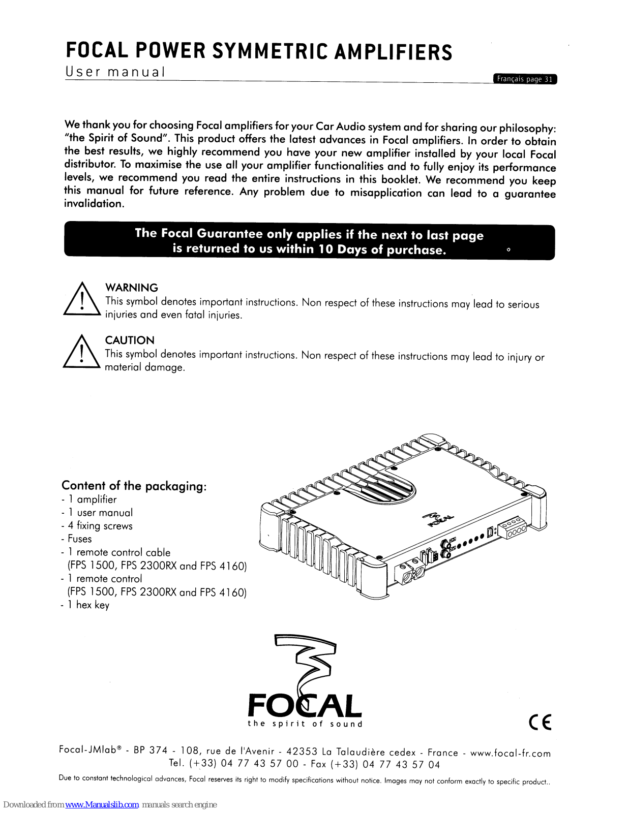 Focal Power Symmetric, FPS 1500, FPS 2300RX, FPS 4160, FPS 2160 User Manual - ManualMachine.com