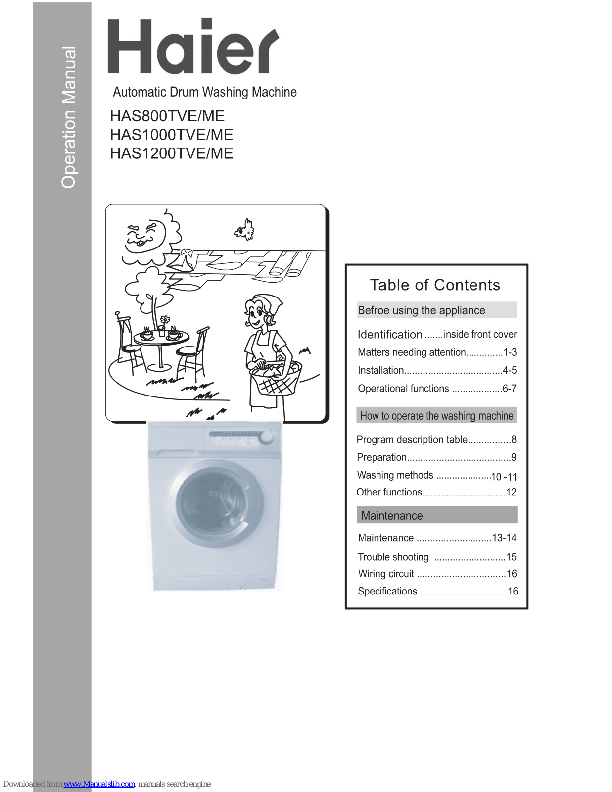 Haier HAS1000TME, HAS1200TME, HAS800TME Operation Manual