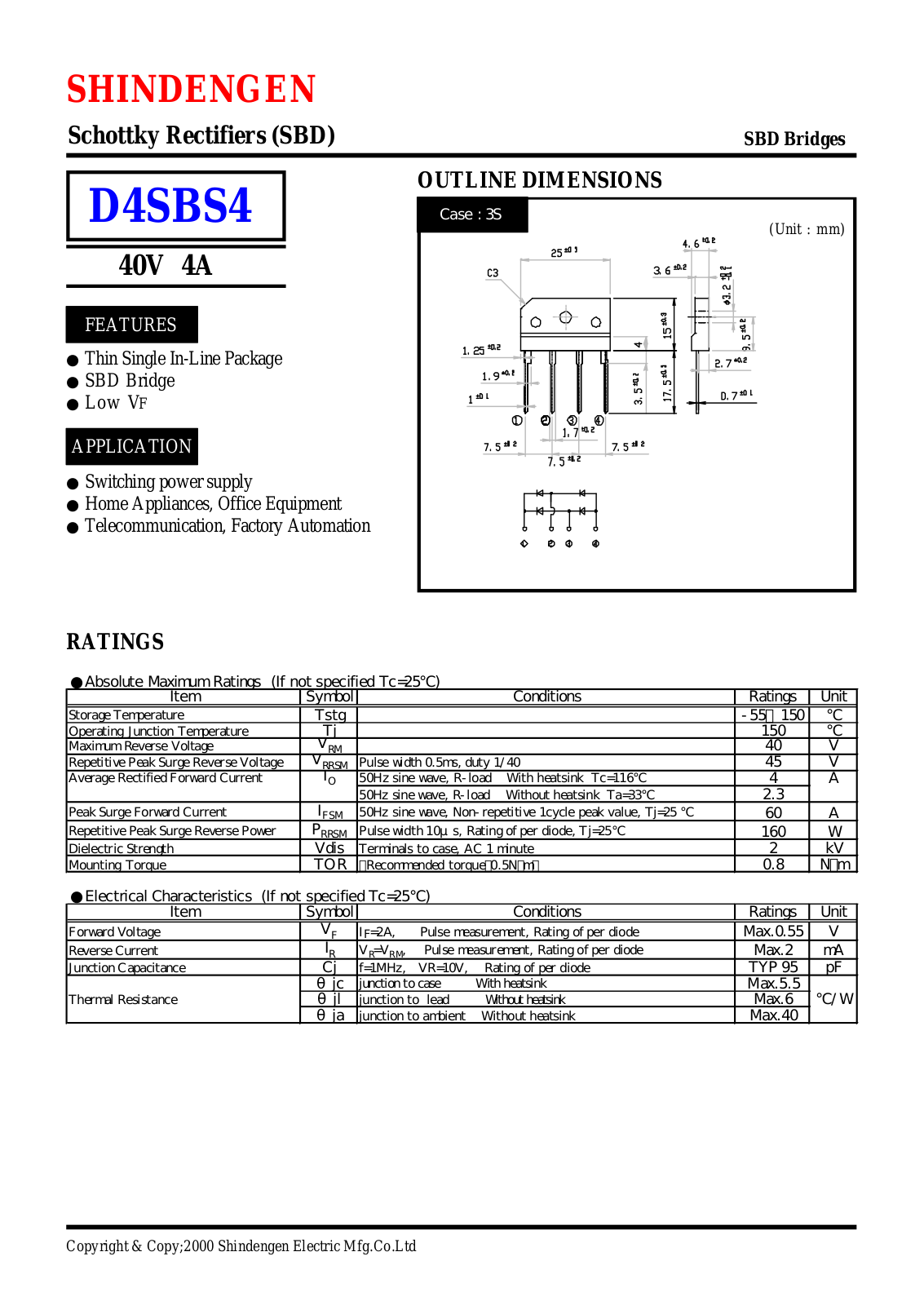 Datasheet D4SBS4 Datasheet (Shindengen) - ManualMachine.com