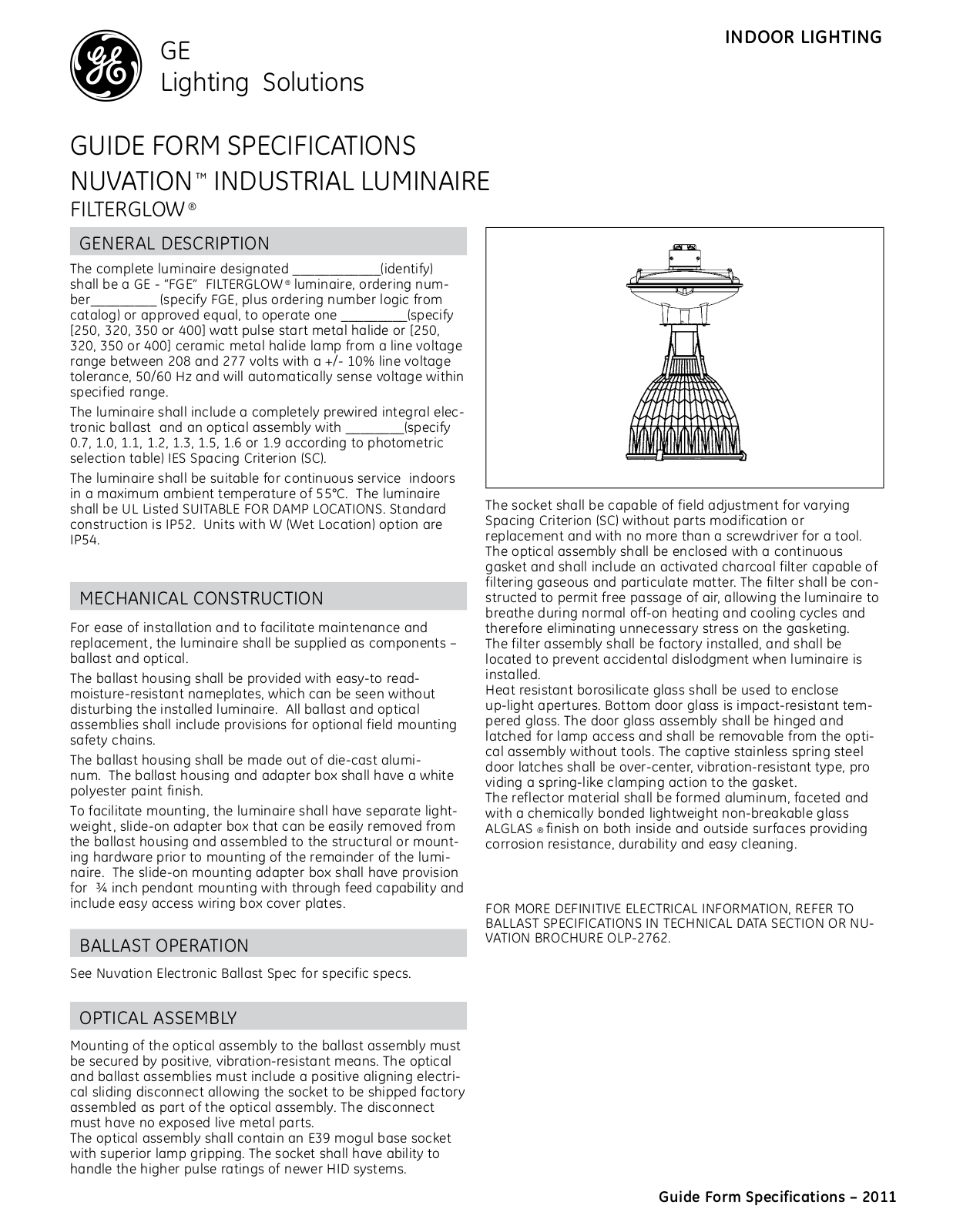 GE FGE Specification Sheet