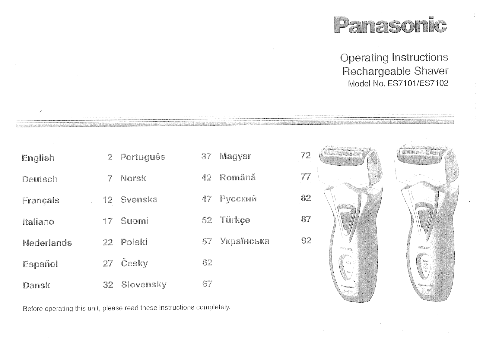 PANASONIC ES7101 User Manual