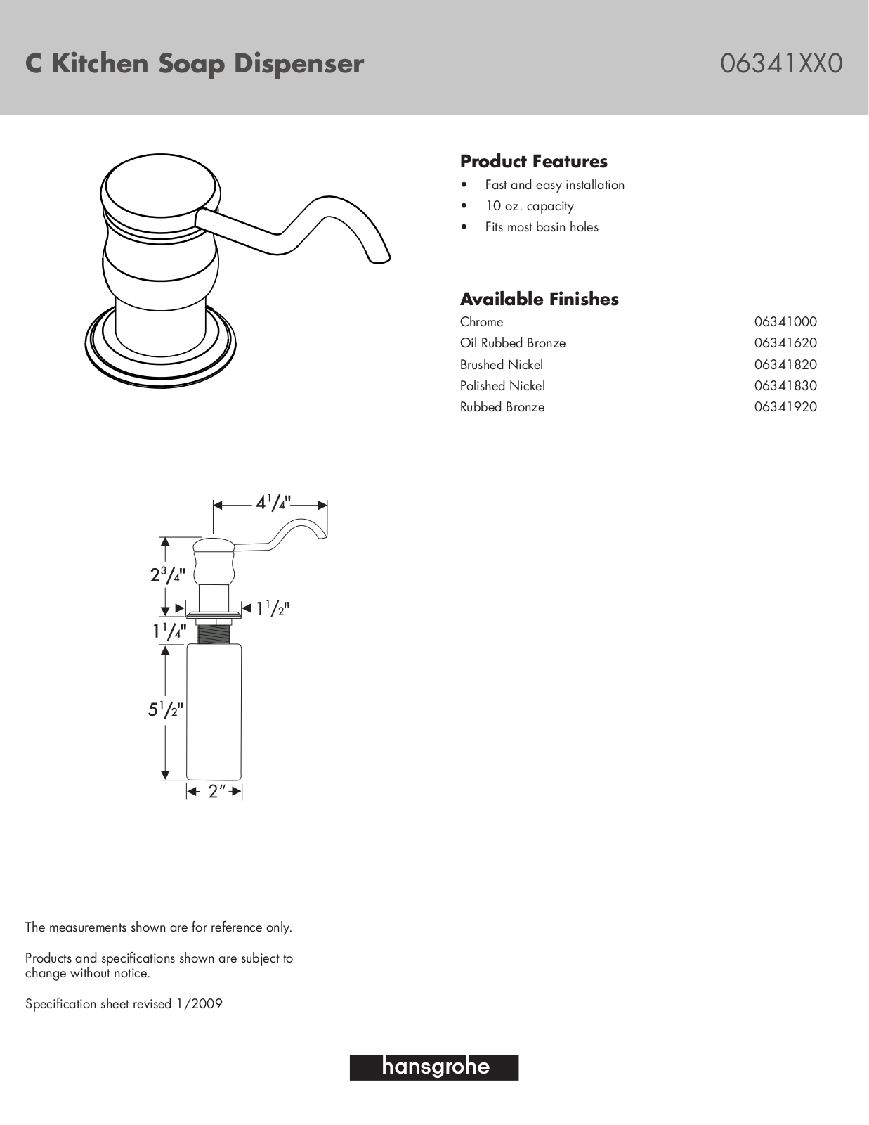 Hans Grohe 06341620, 06341830, 06341920, 06341XX0, 06341820 User Manual