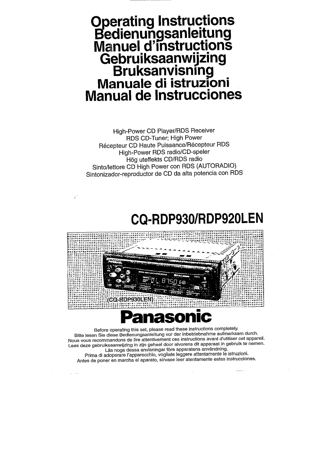 Panasonic CQ-RDP930 User Manual