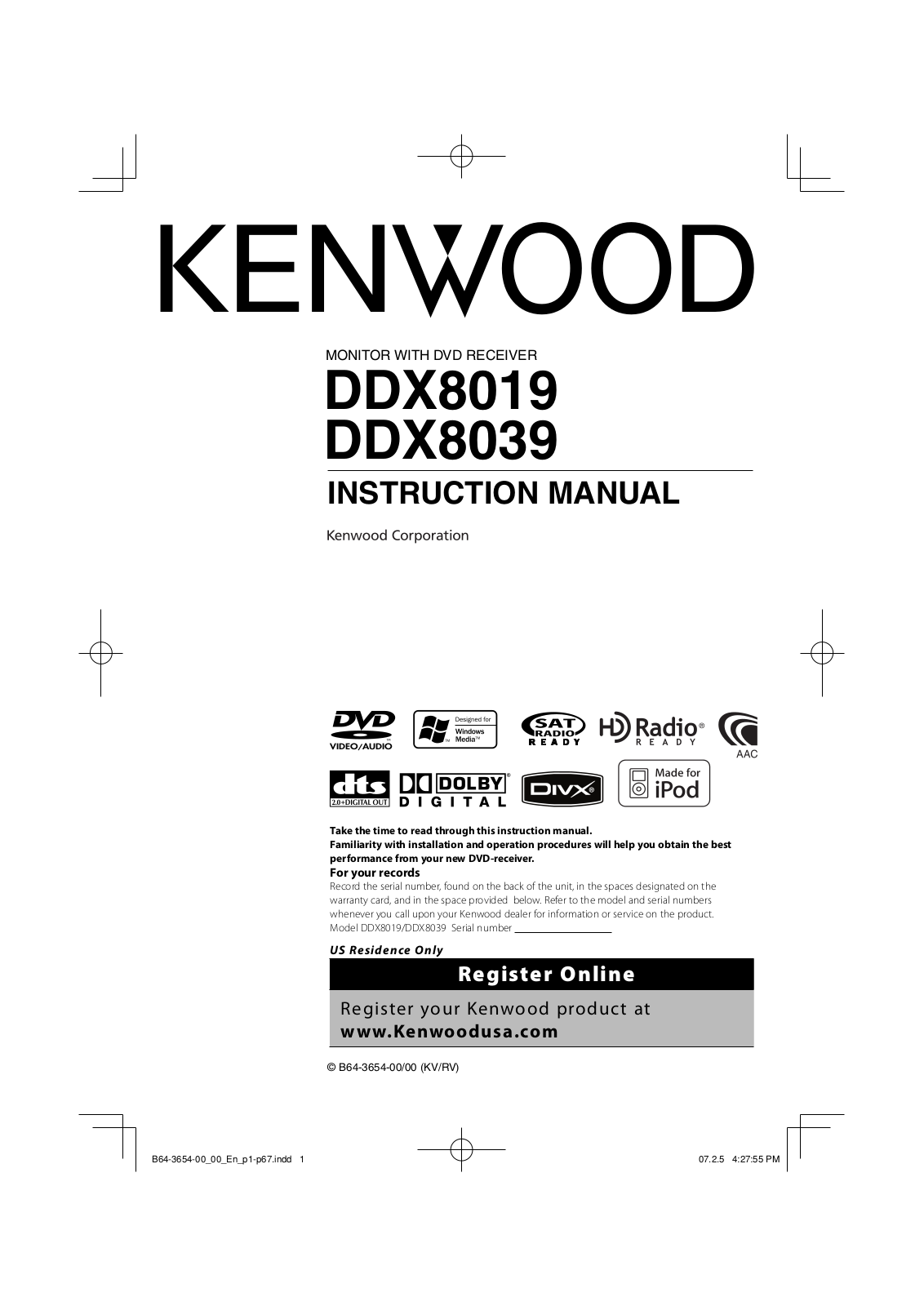 Kenwood DDX8019, DDX8039 Instruction Manual