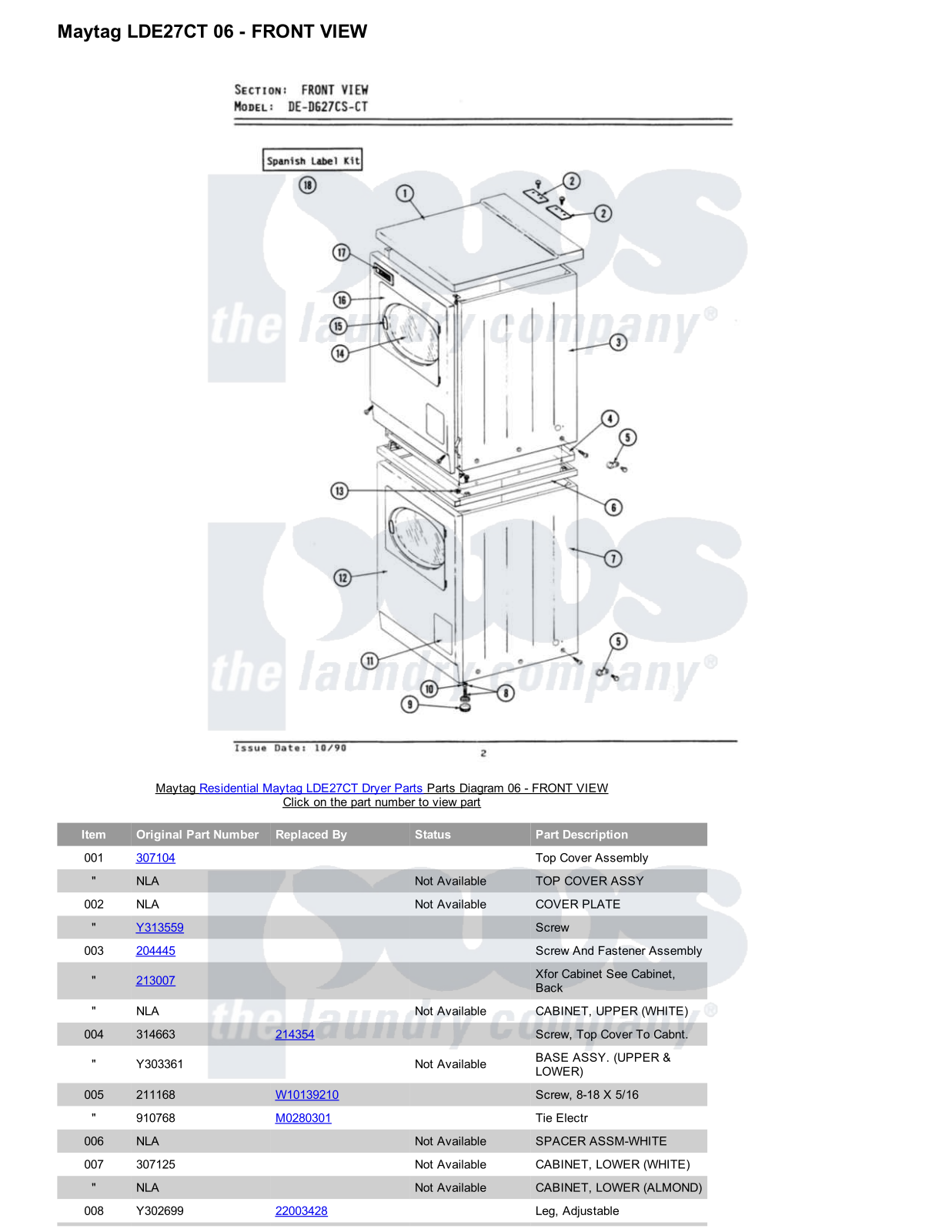 Maytag LDE27CT Parts Diagram