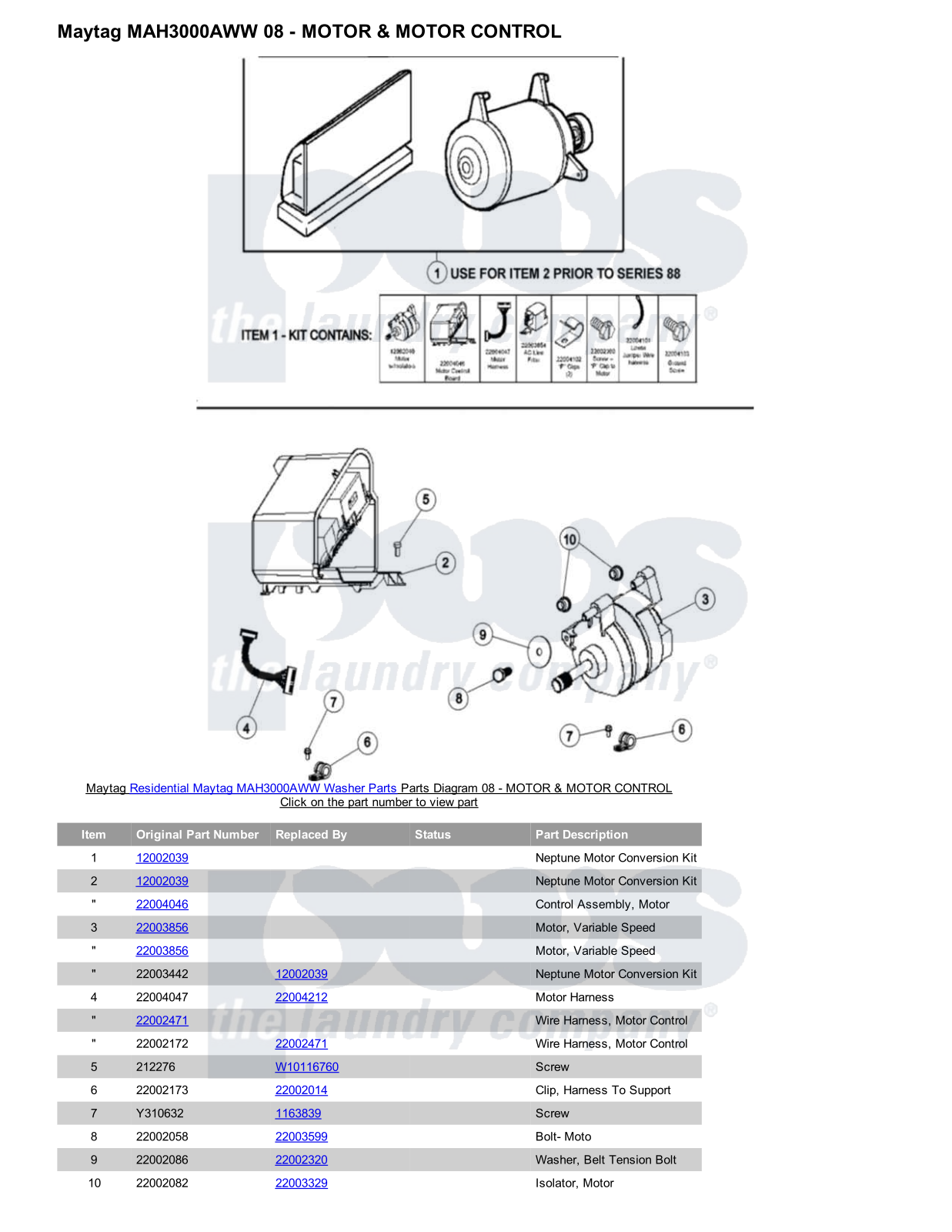 Maytag MAH3000AWW Parts Diagram