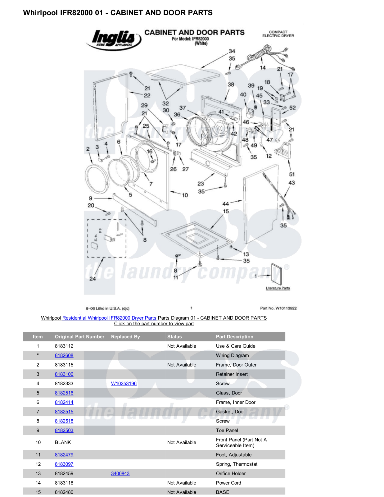 Whirlpool IFR82000 Parts Diagram