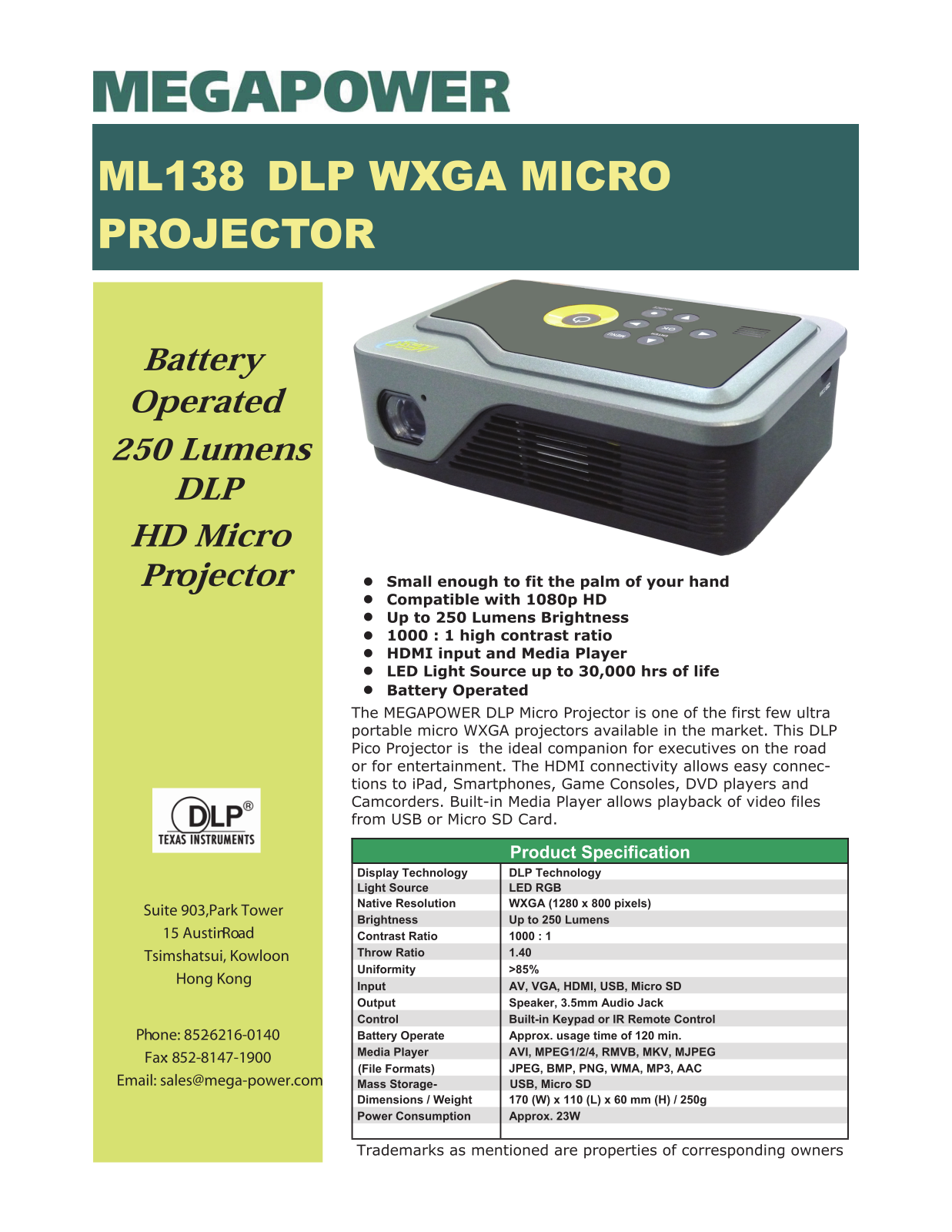 Megapower ML138 Product Sheet