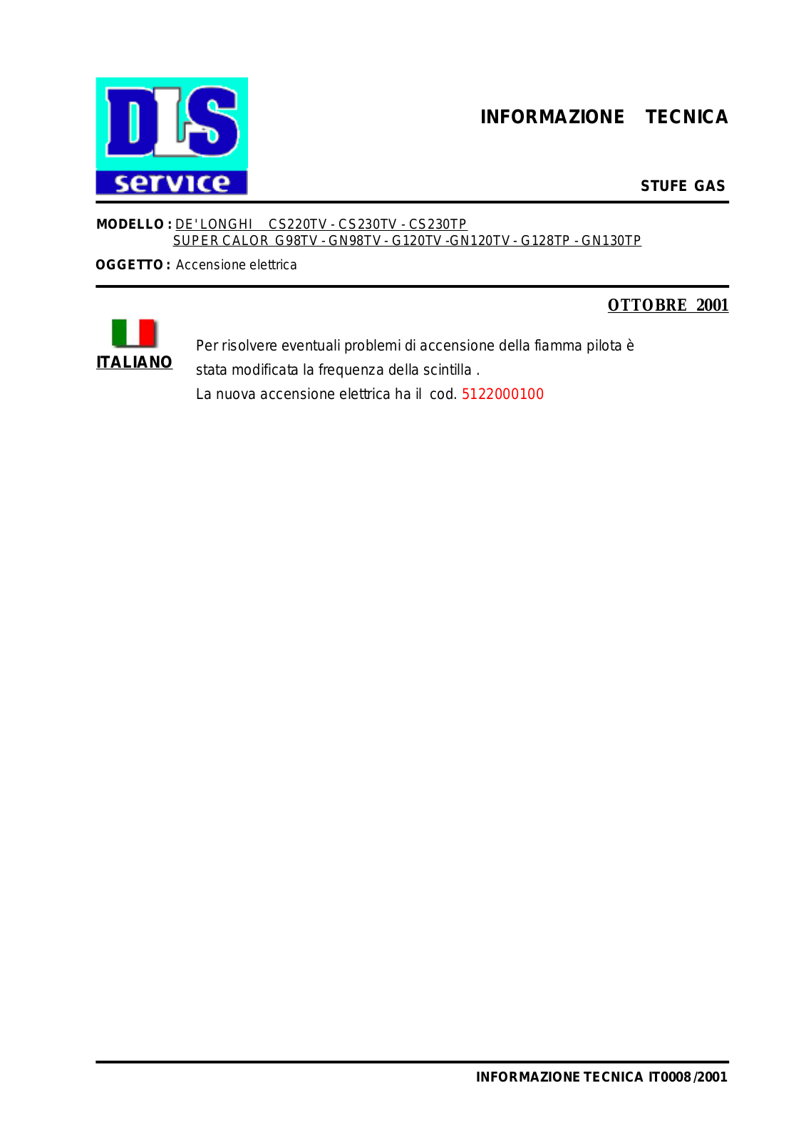 DeLonghi it0008 TECHNICAL INFORMATION