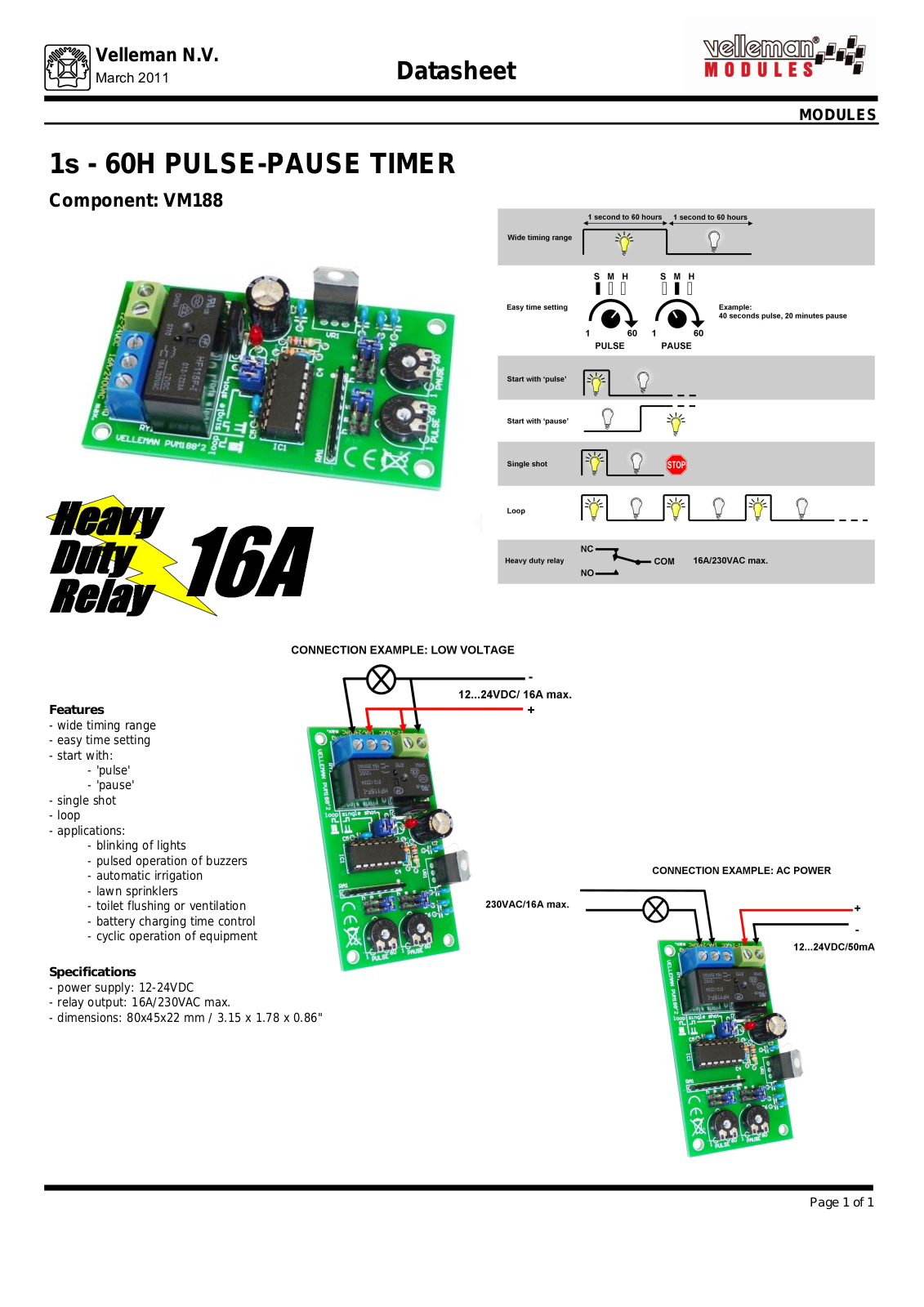 Velleman VM188 Datasheet