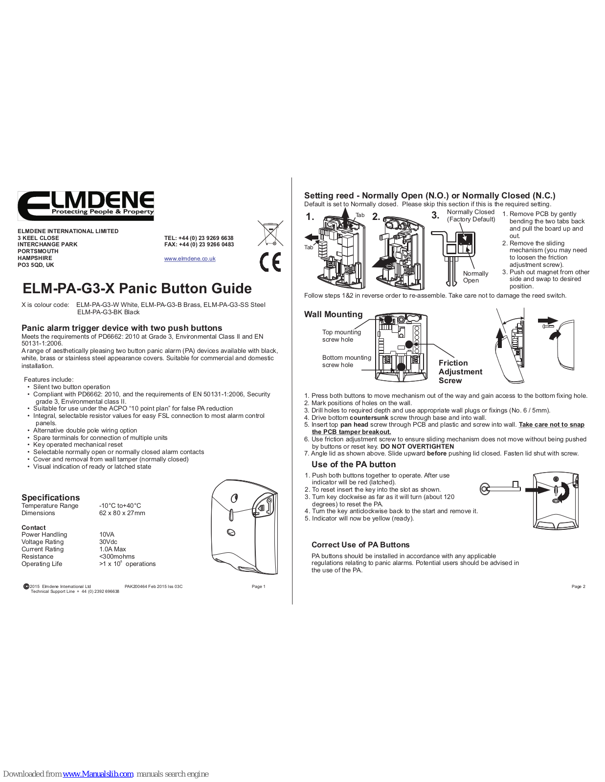 Elmdene ELM-PA-G3 series, ELM-PA-G3-SS, ELM-PA-G3-B, ELM-PA-G3-BK, ELM-PA-G3-W User Manual