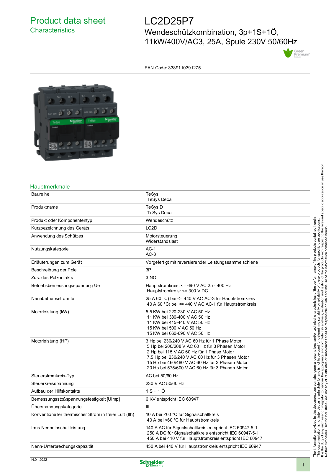 SCHNEIDER ELECTRIC LC2D25P7 Datasheet - ManualMachine.com