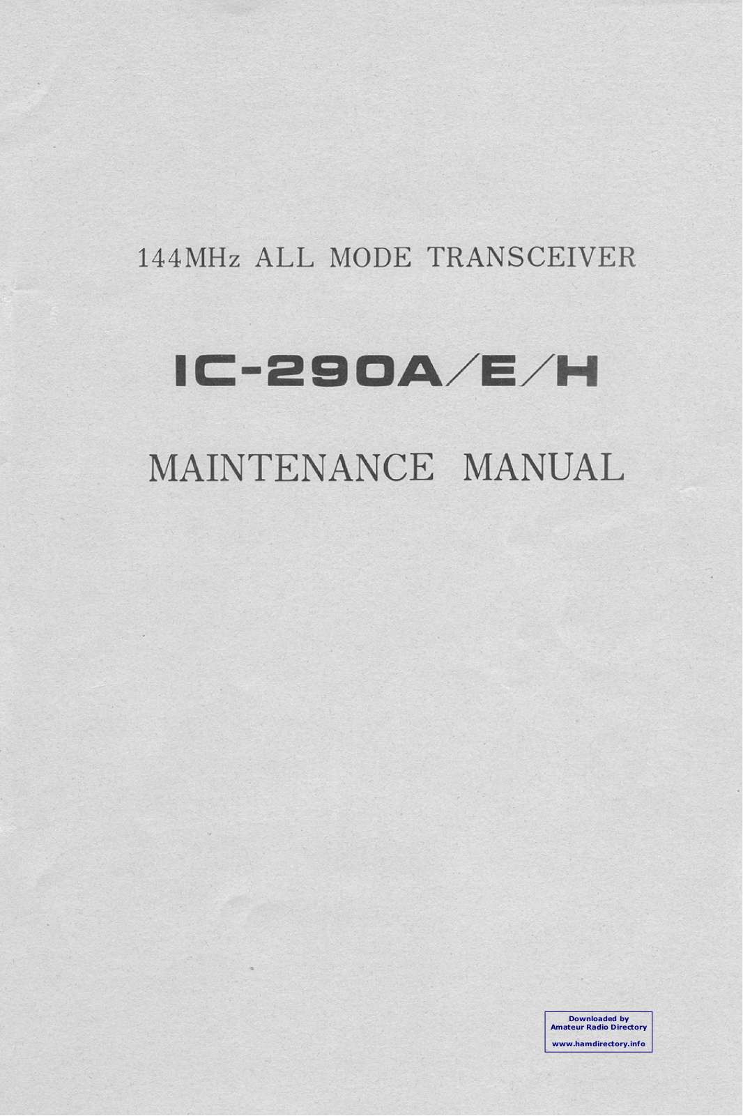 Icom IC290 User Manual