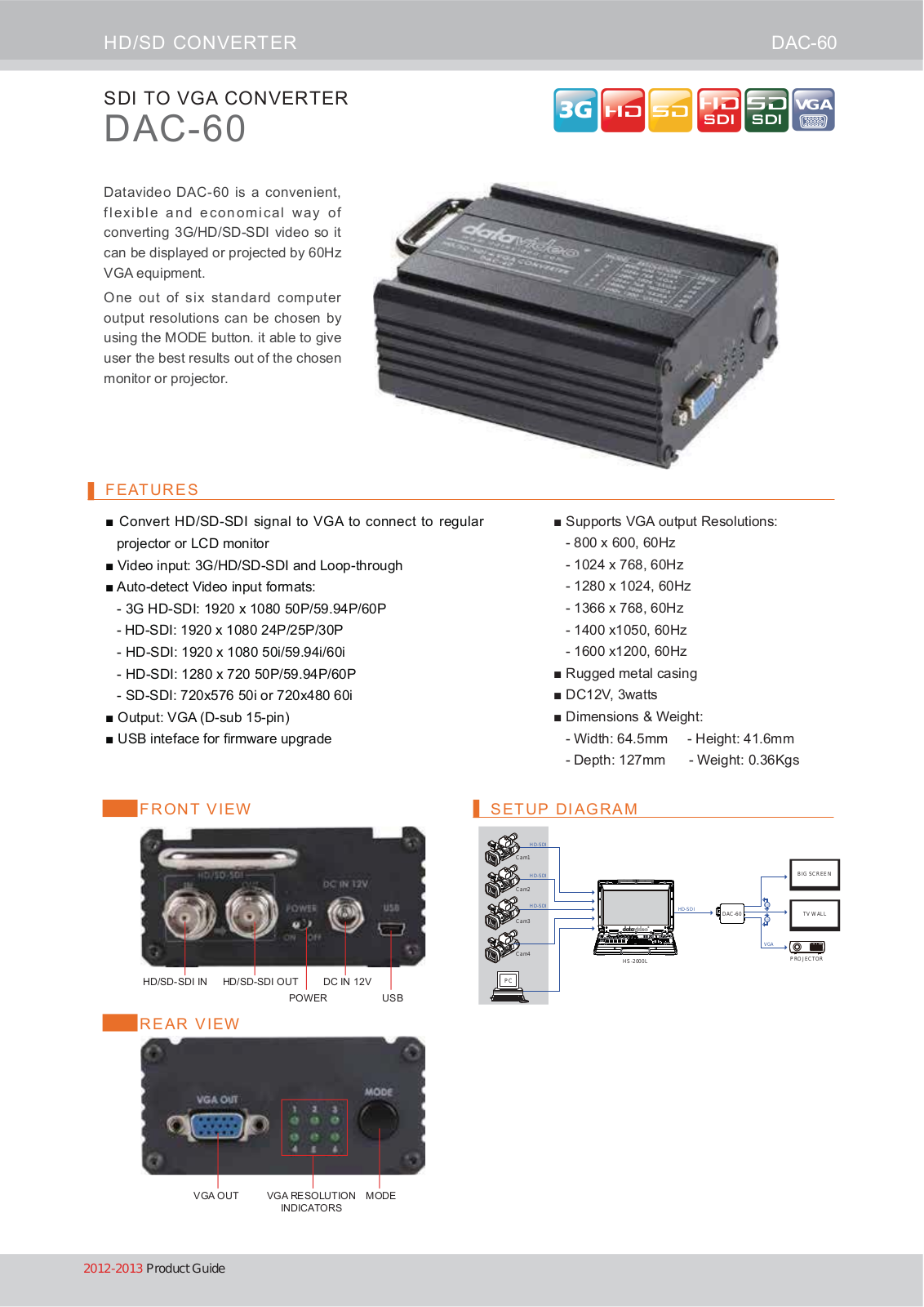 Datavideo DAC-60 Data Sheet