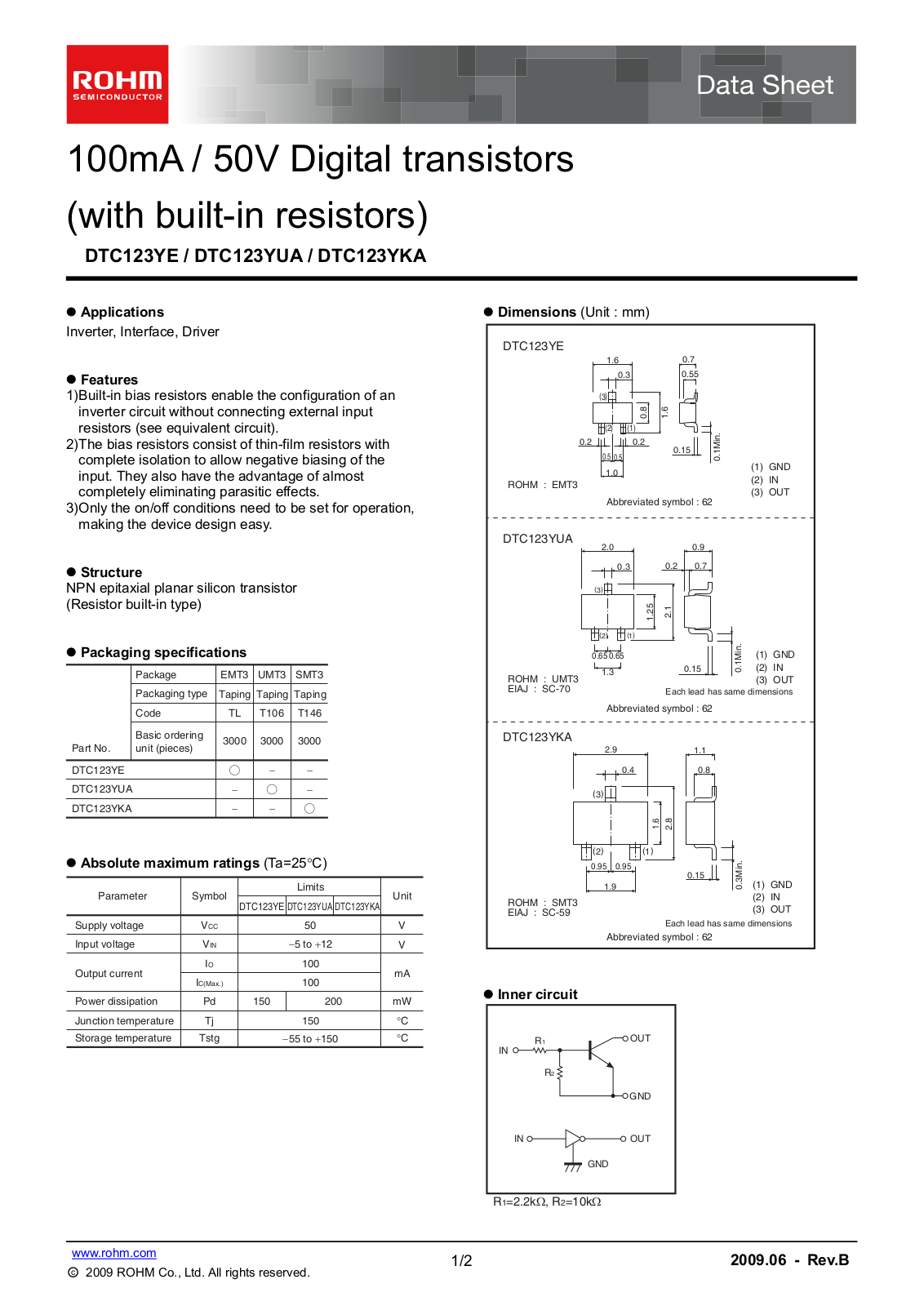 ROHM DTC123YUA Technical data