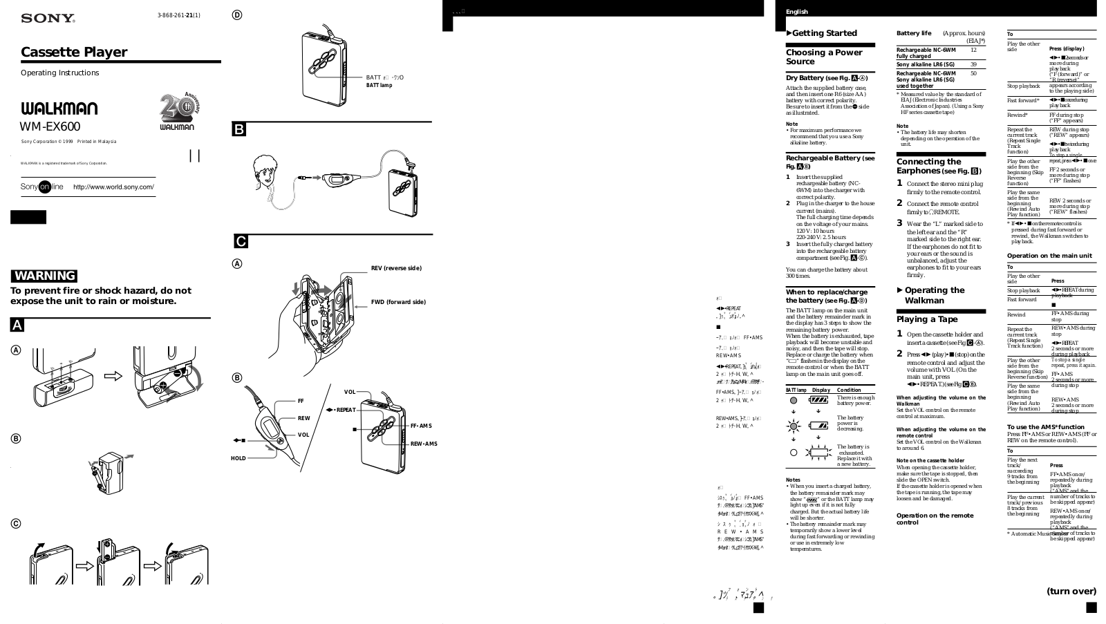 Sony WM-EX600 Operating Manual