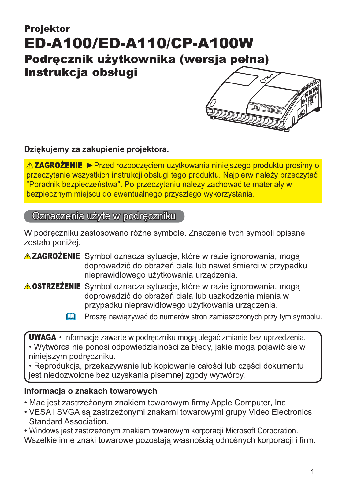 Hitachi CP-A100W, ED-A110, ED-A100 User Manual