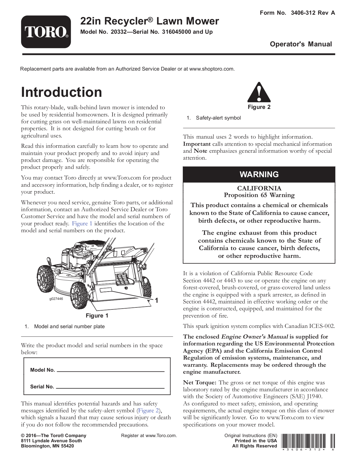 Toro 20332 Operator's Manual