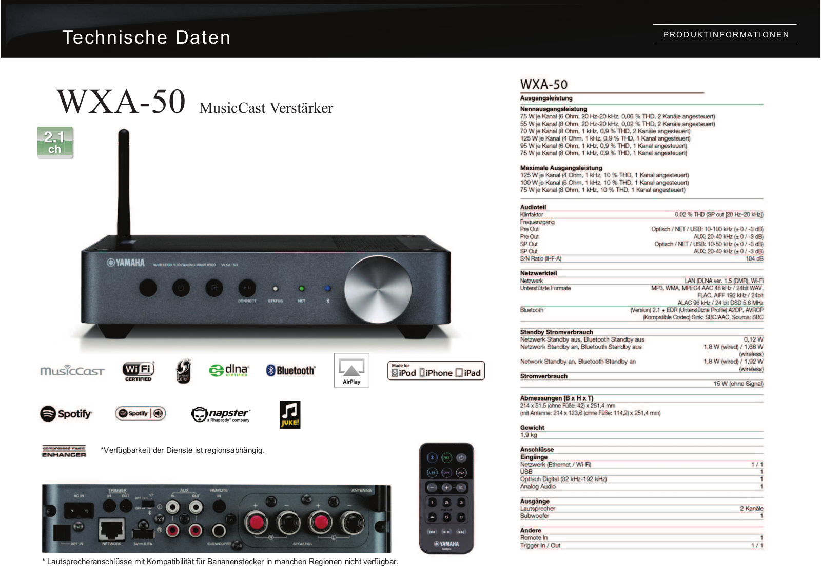 Yamaha WXA-50 Technical data