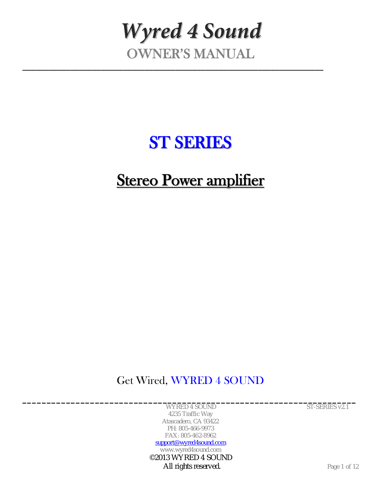 Wyred 4 Sound ST Series User Manual