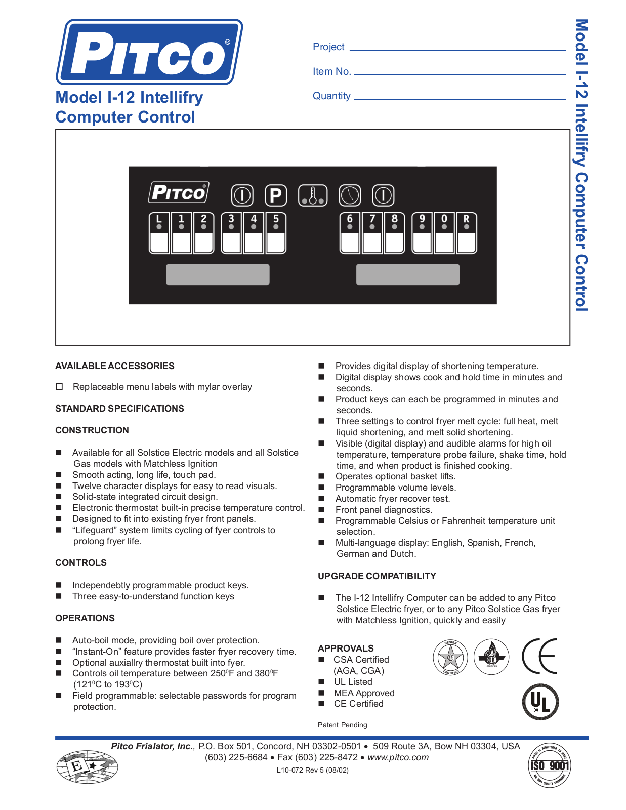 Pitco Frialator I-12 General Manual