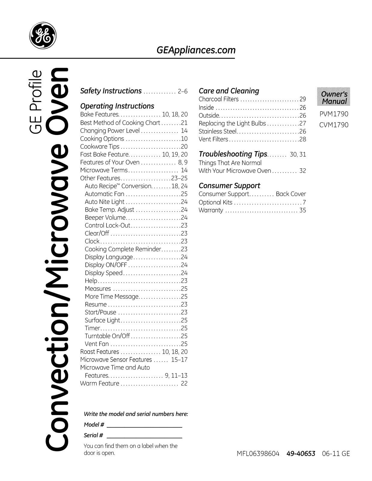 GE CVM1790XS2SL, CVM1790XS1SL Owner’s Manual