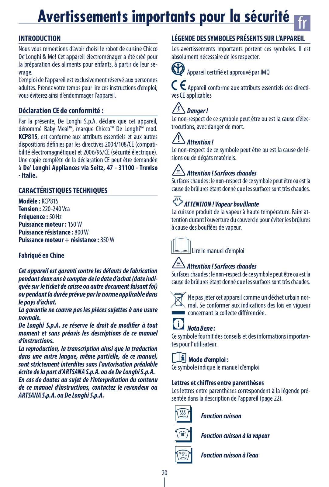 DELONGHI KCP815 R, KCP815 BL User Manual