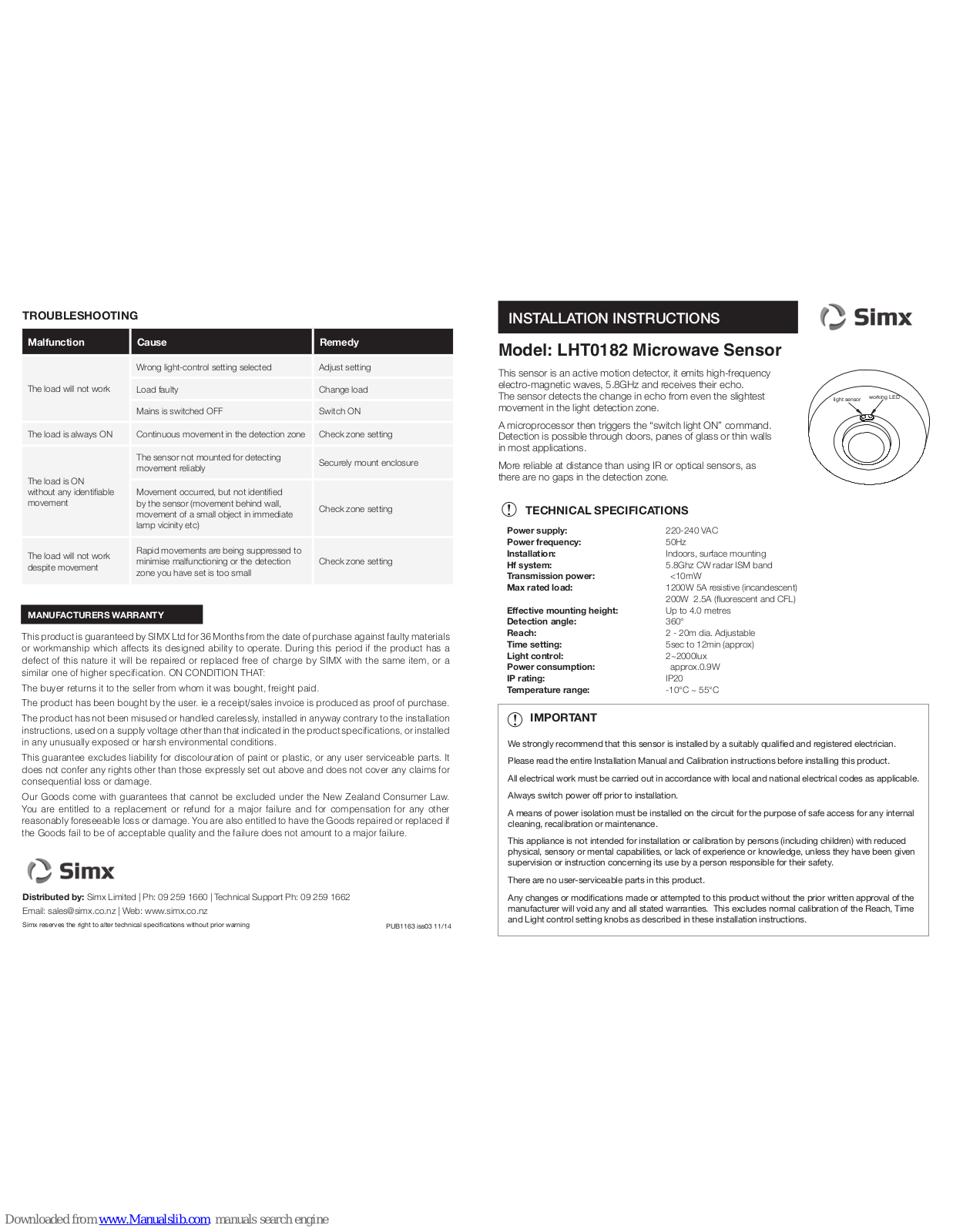 SImx LHT0182 Installation Instructions Manual