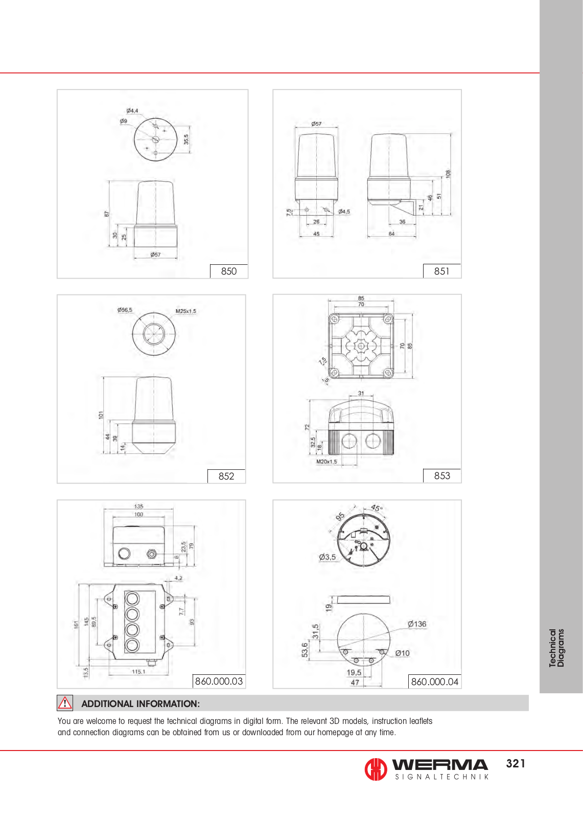 Werma 860.000.03, 860.000.04, 850, 851, 852 Technical Diagrams