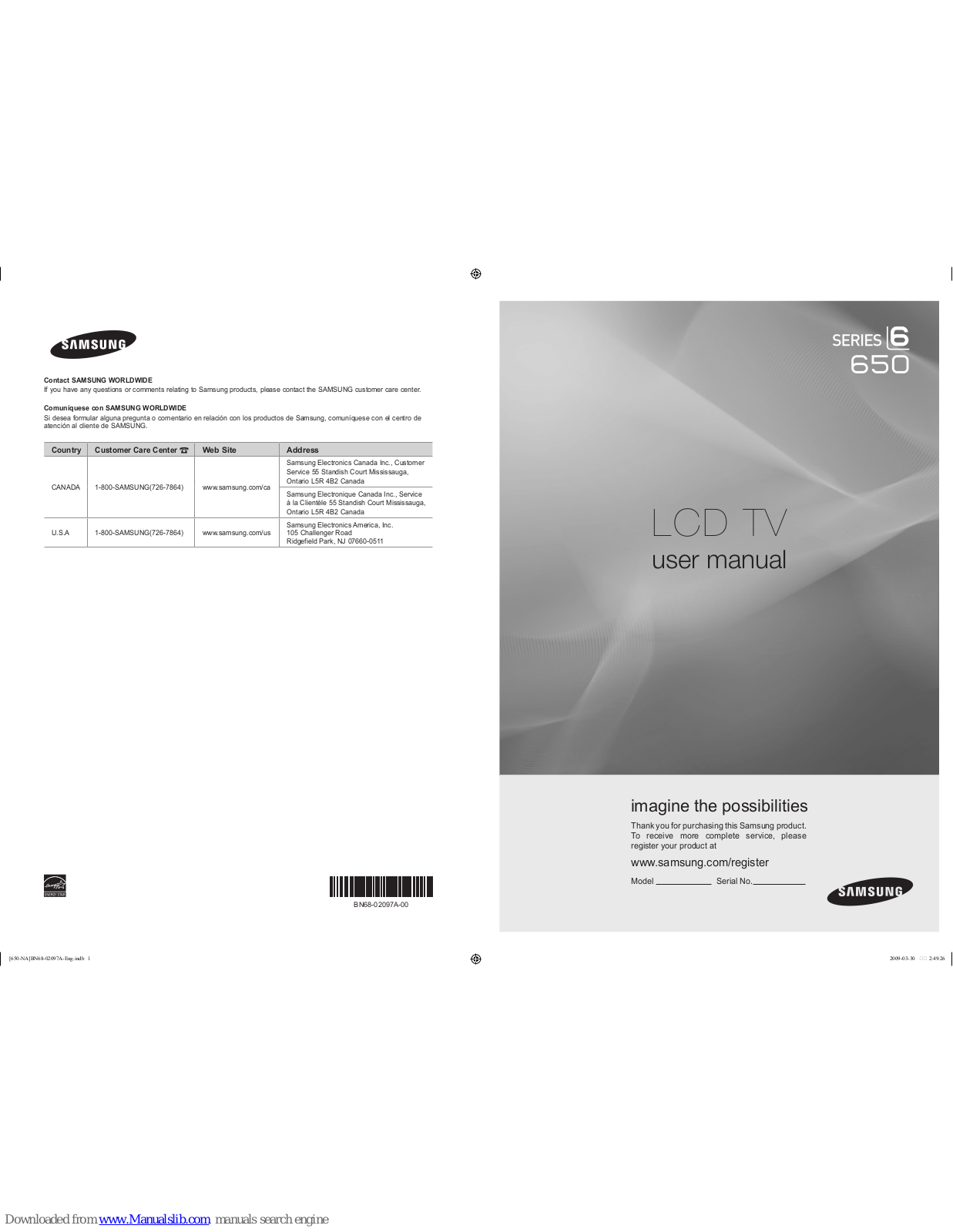 Samsung LN40B650, LN55B650, LN46B650T1F, LN46B650T1FXZA, LN46B650 User Manual