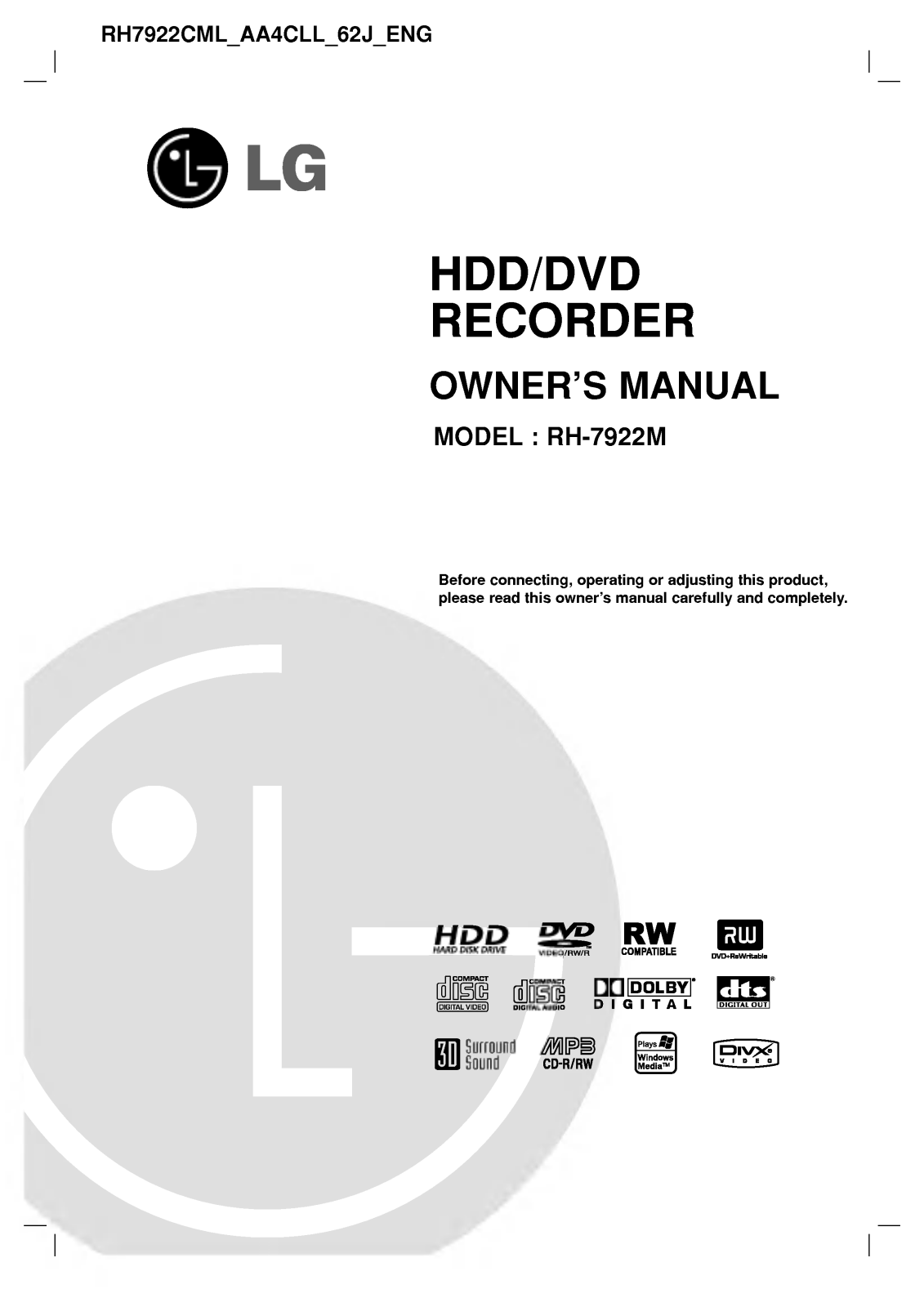 LG RH7922CML Owner's manual