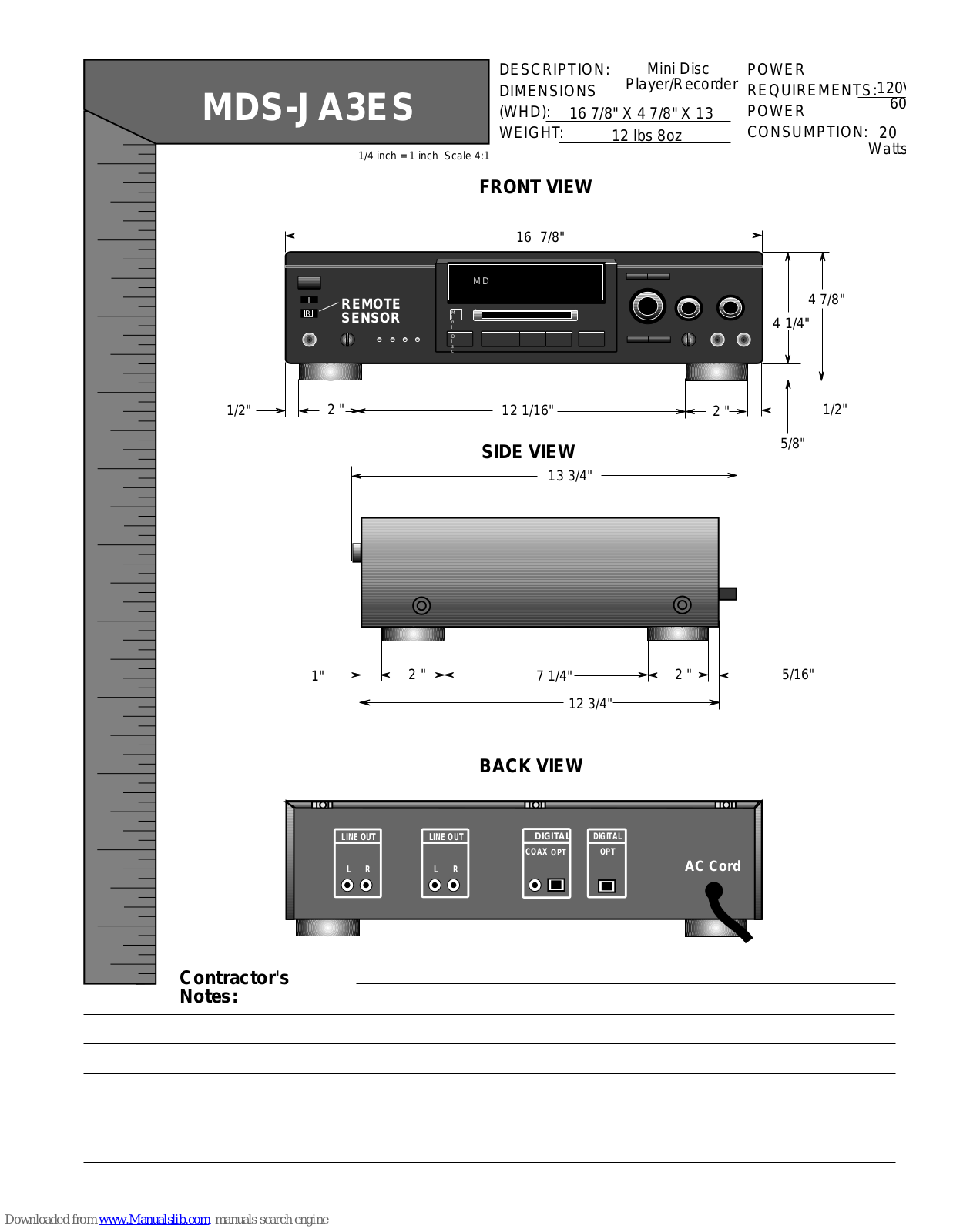 Sony MDS-JA3ES - Es Minidisc Recorder, MDS-JA3ES Dimensions