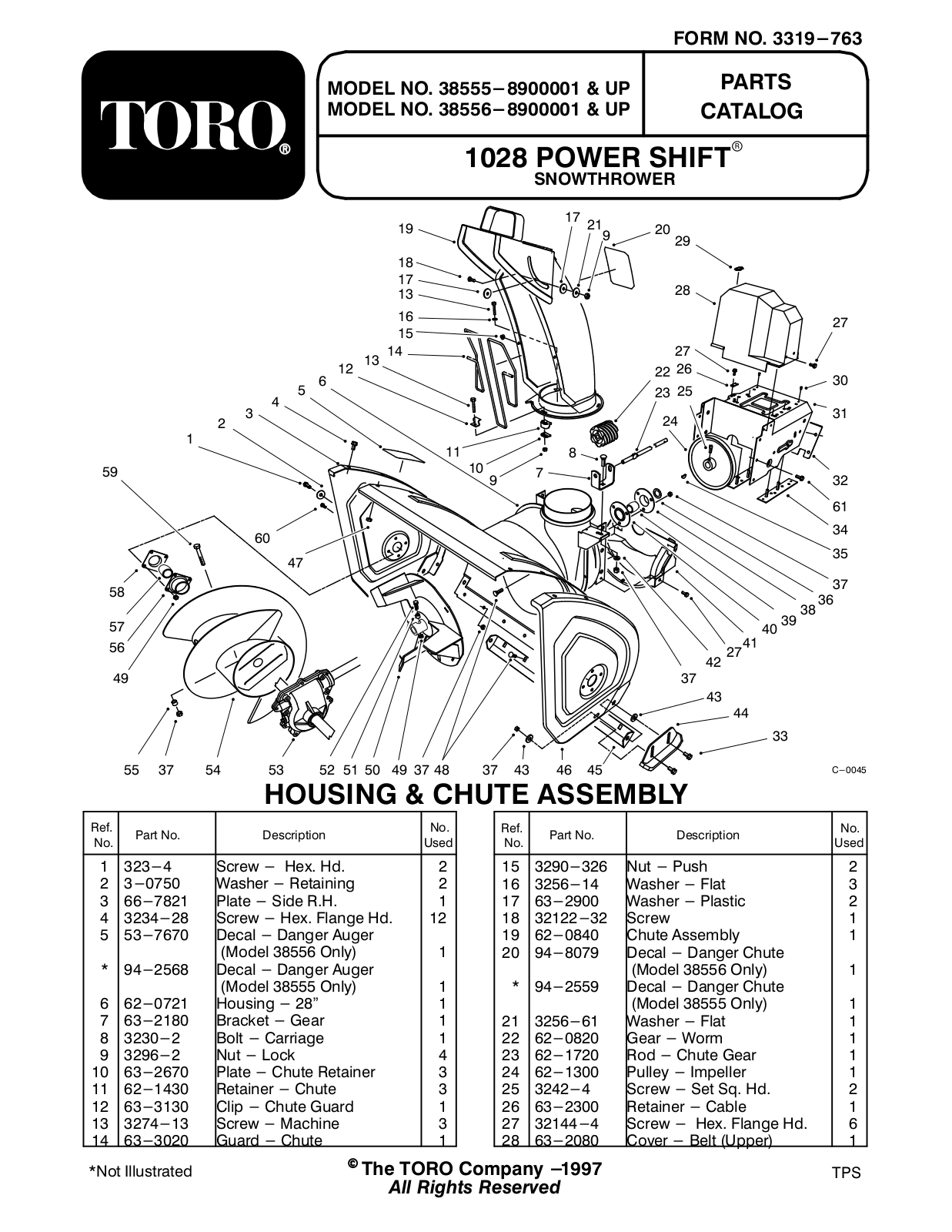 Toro 38555, 38556 Parts Catalogue