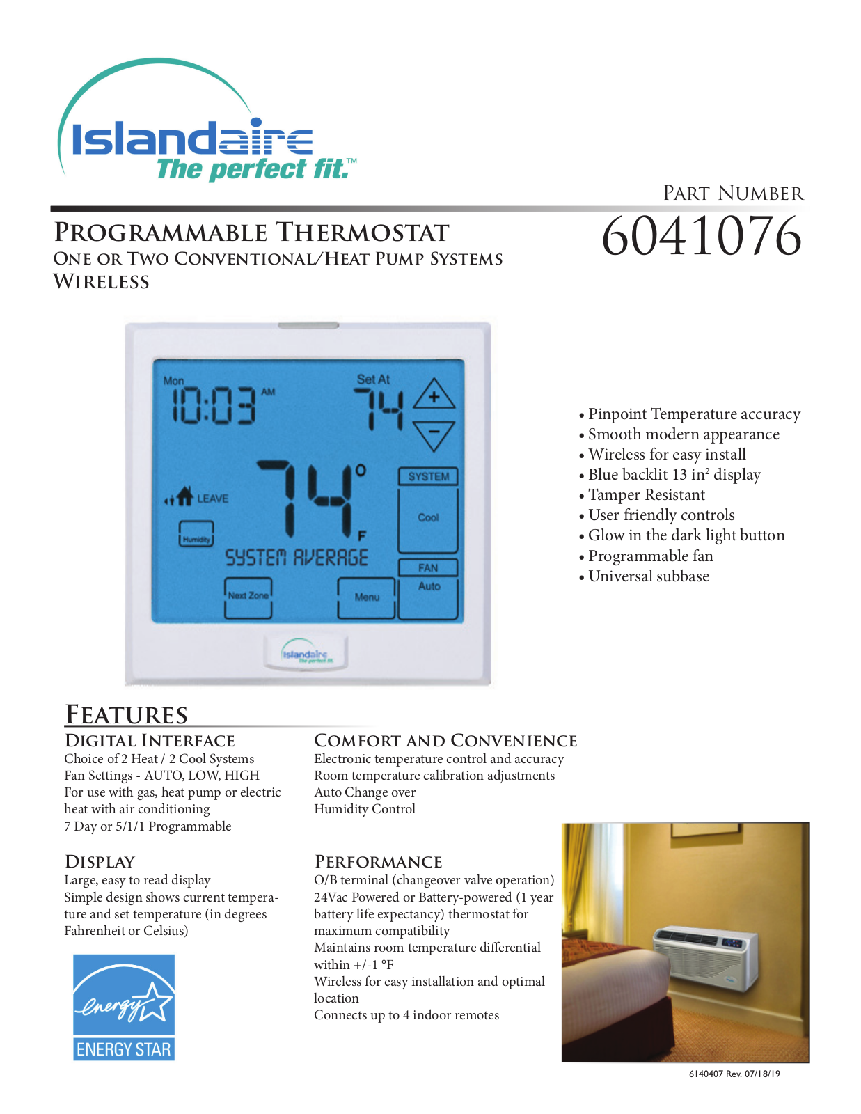 Islandaire 6041076 Specifications