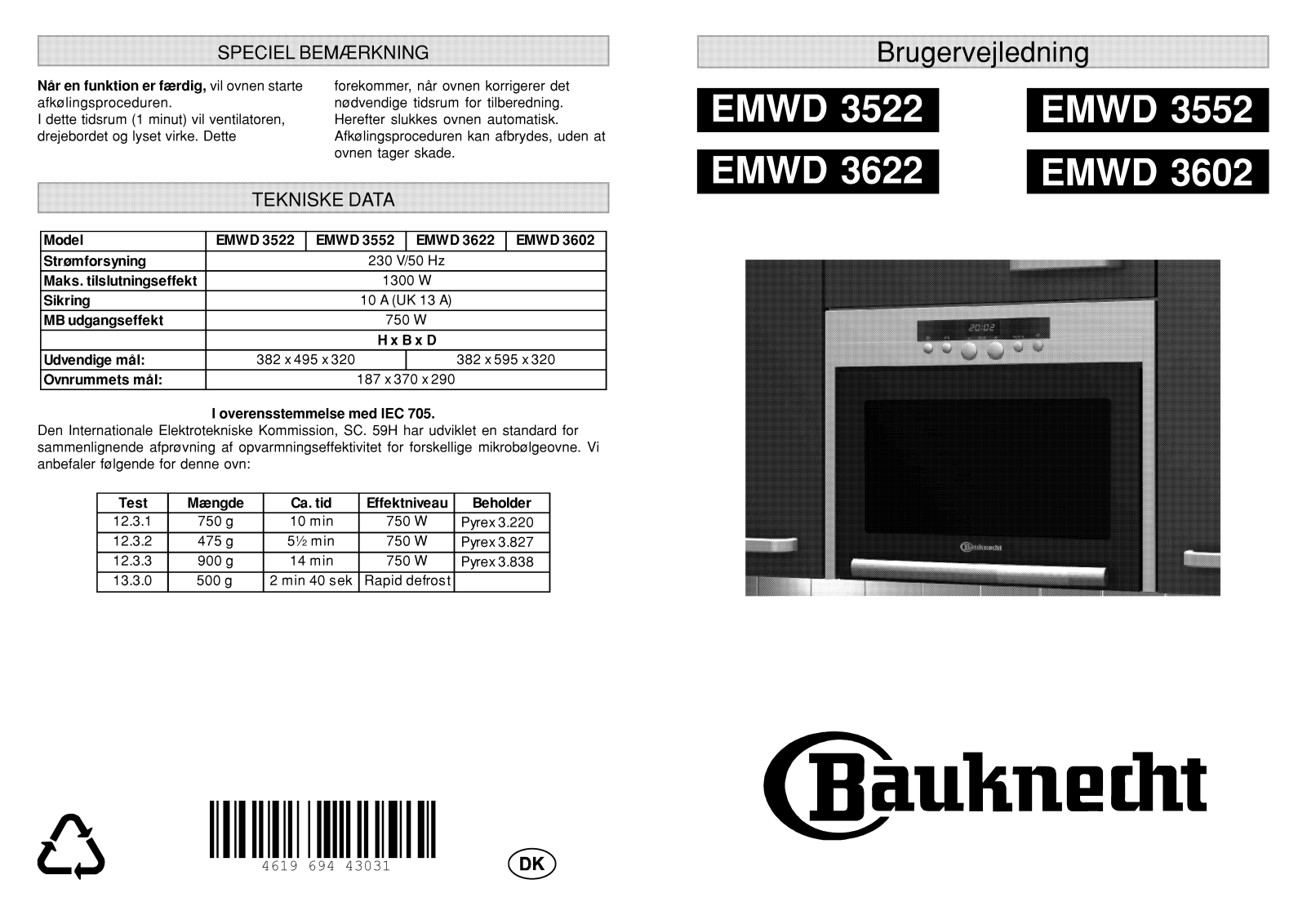 Whirlpool EMWD 3622 SW, EMWD 3622 AL, EMWD 3622 IN, EMWD 3622, EMWD 3622 WS User Manual