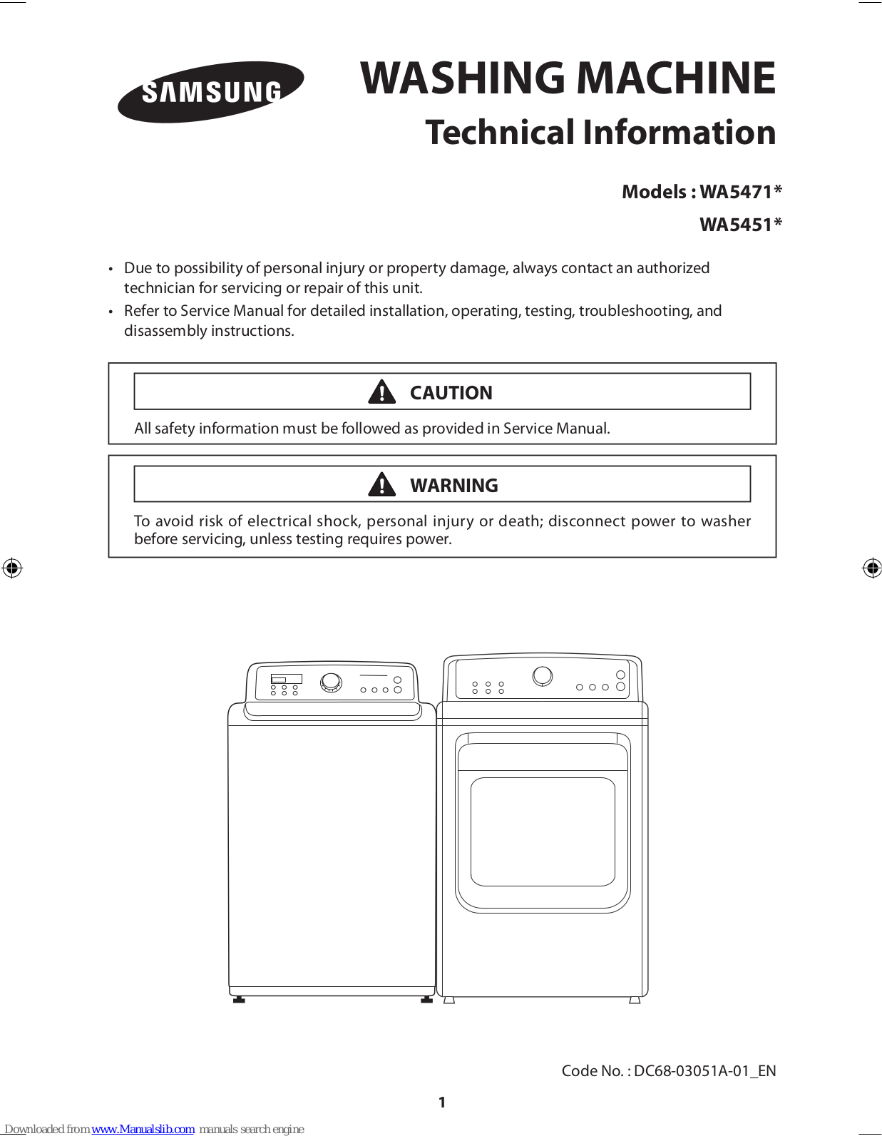 Samsung WA5471 Series, WA5451 Series Technical Information