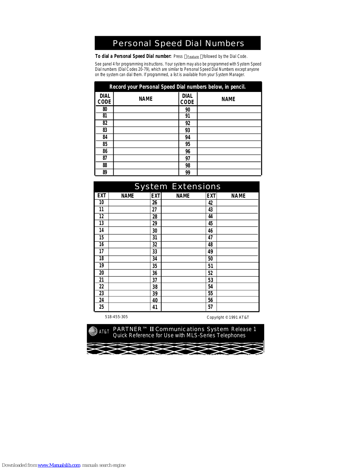 AT&T MLS-34D, MLS-12D, MLS-12, MLS-6 Quick Reference Manual