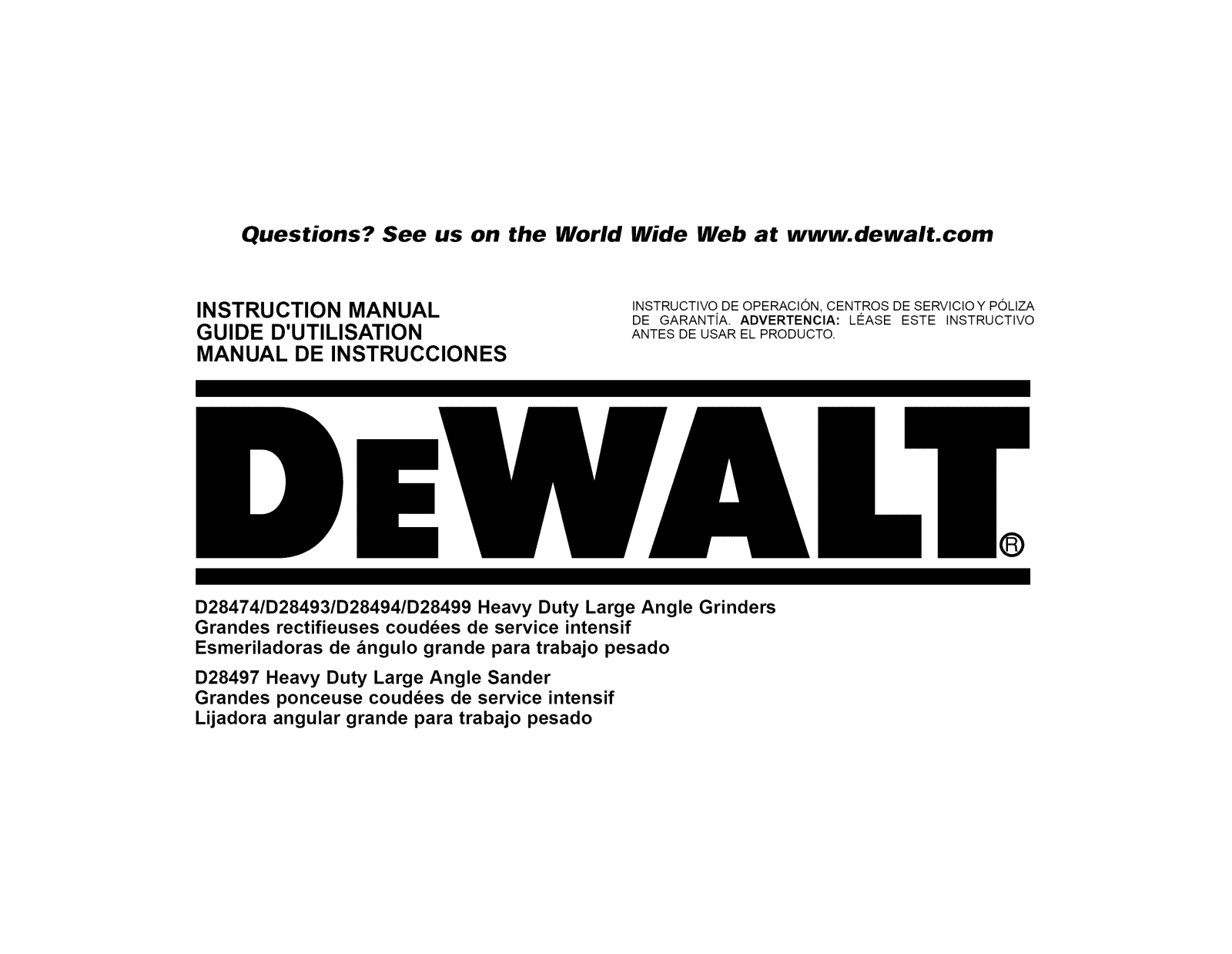 DeWalt D28494N TYPE 1 Owner’s Manual
