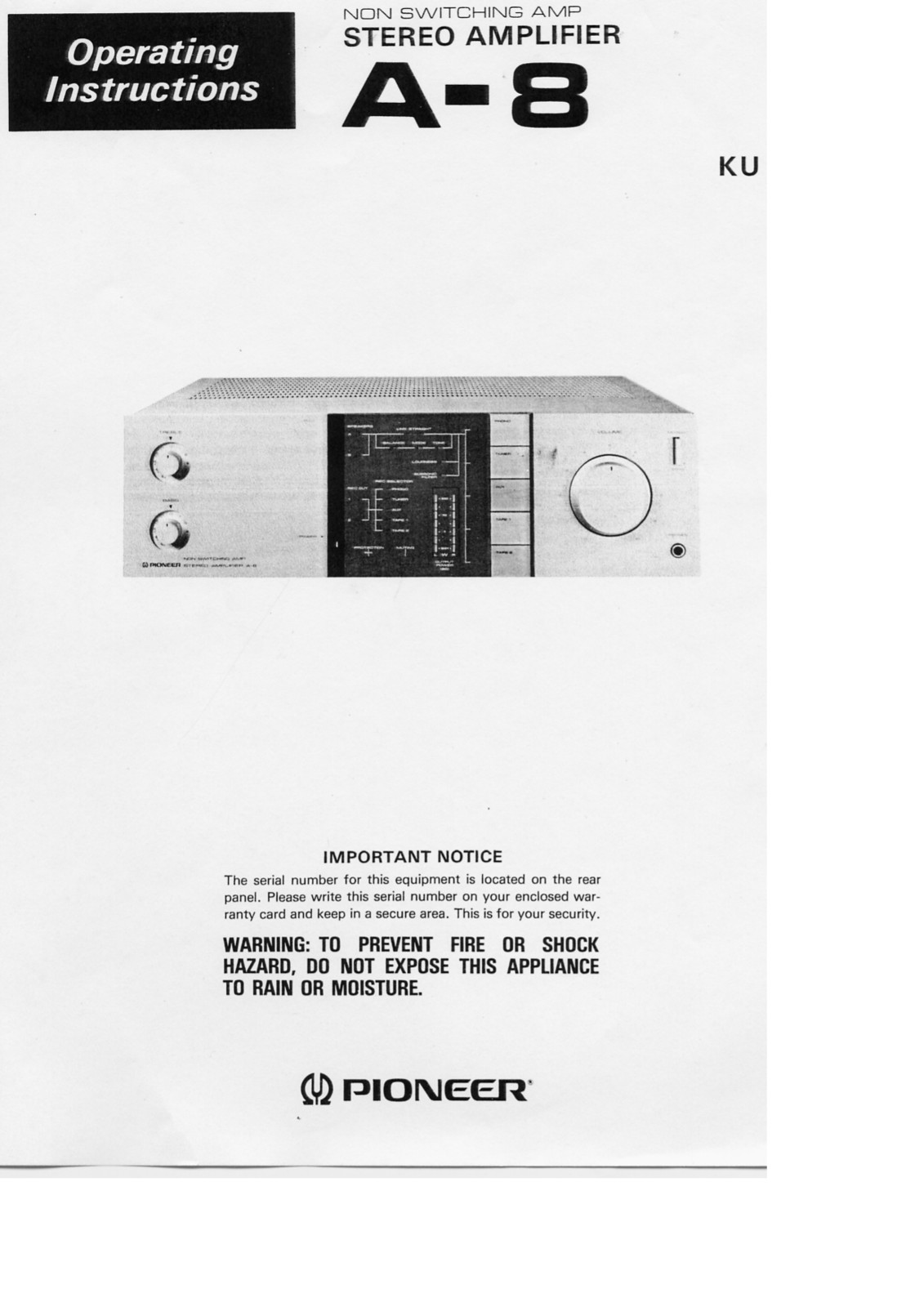 Pioneer A-8 Owners manual